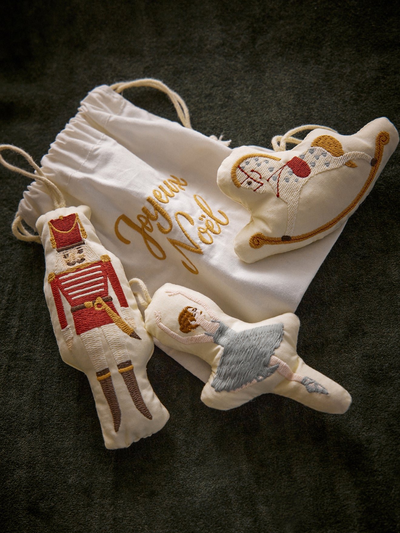 Nutcracker cotton Christmas tree decorations set of 3 CYRILLUS White