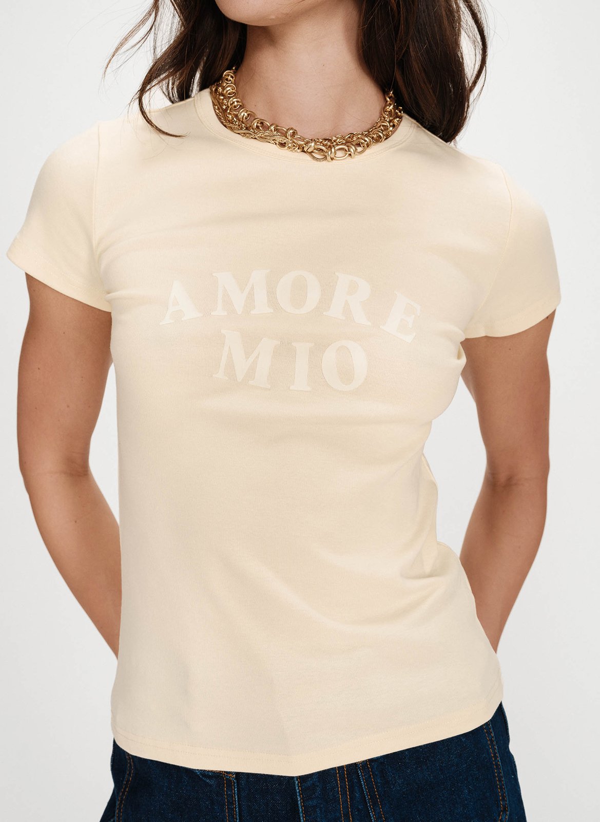 <p>T-shirt with round neck, fitted silhouette, and screen-printed design in blended cotton</p> GRACE ET MILA Yellow