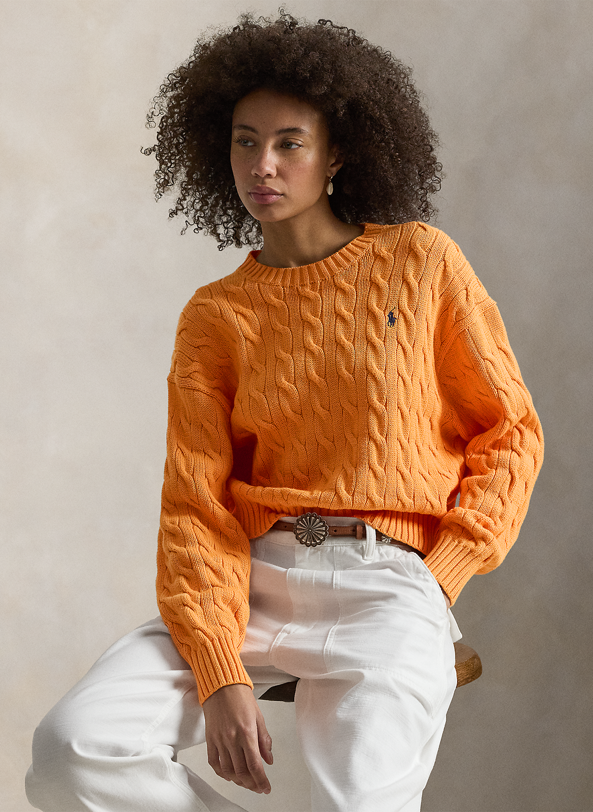 Rechte trui met ronde hals en geborduurd van gedraaid katoen. POLO RALPH LAUREN Oranje