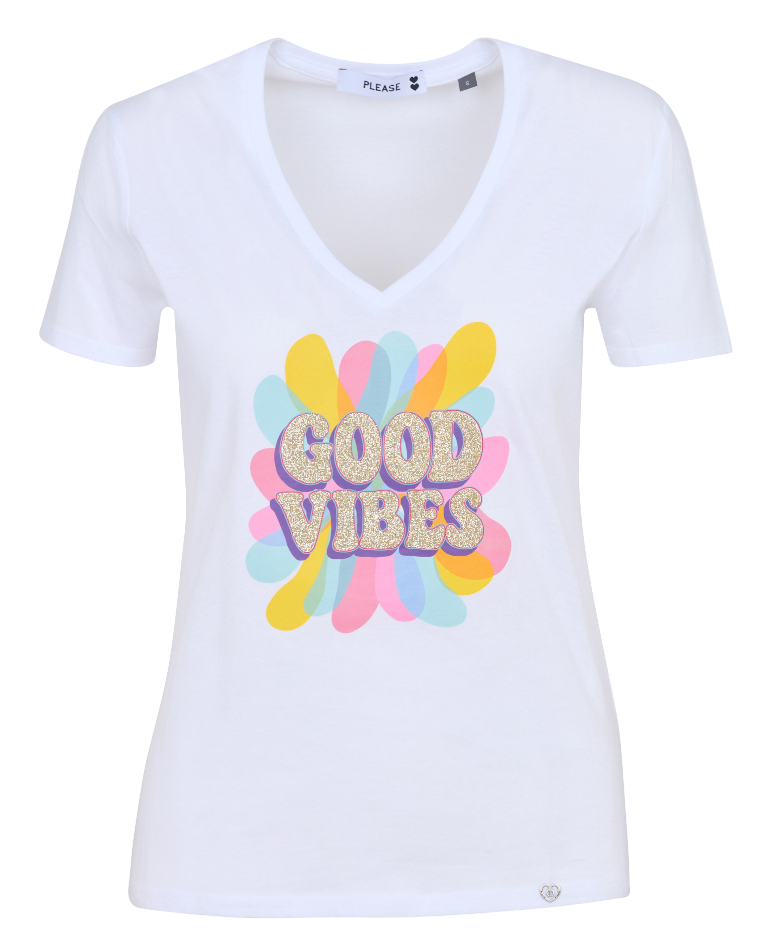 Tee-shirt droit col V en coton PLEASE Blanc