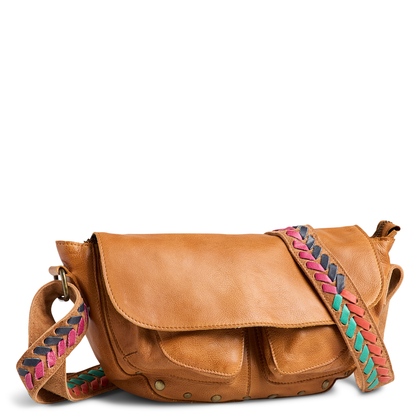 Sac bandoulière en cuir PIECES Marron