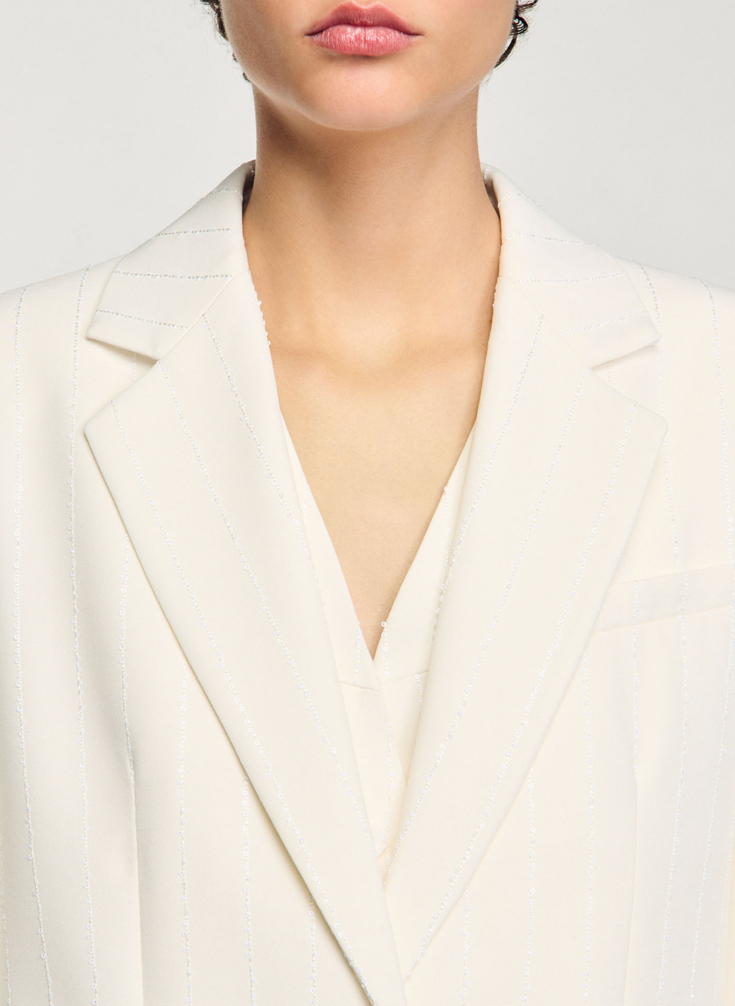 Veste tailleur rayée à sequins SANDRO Beige