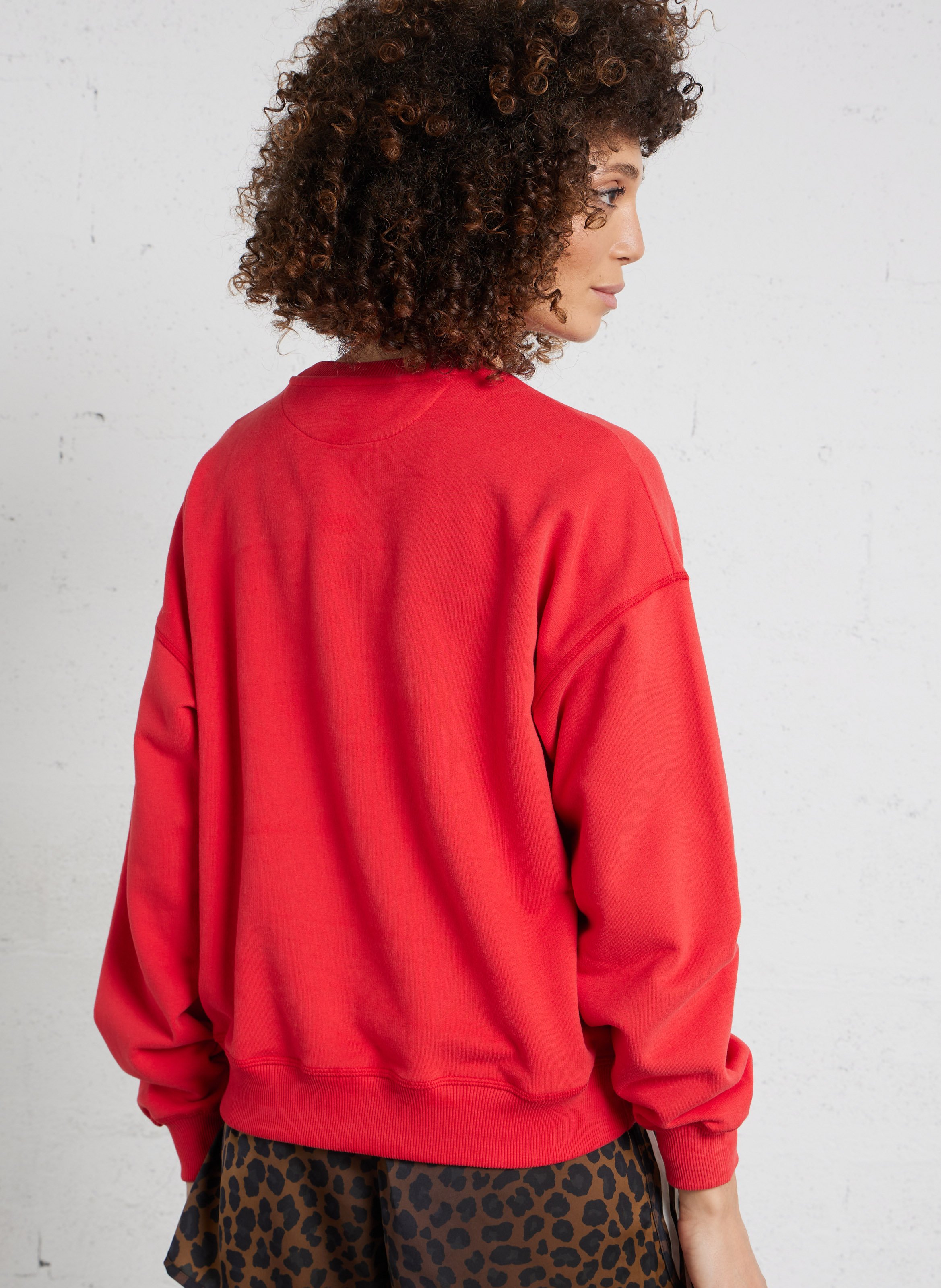 Oversized cotton sweatshirt with round neck THE NEW SOCIETY Red