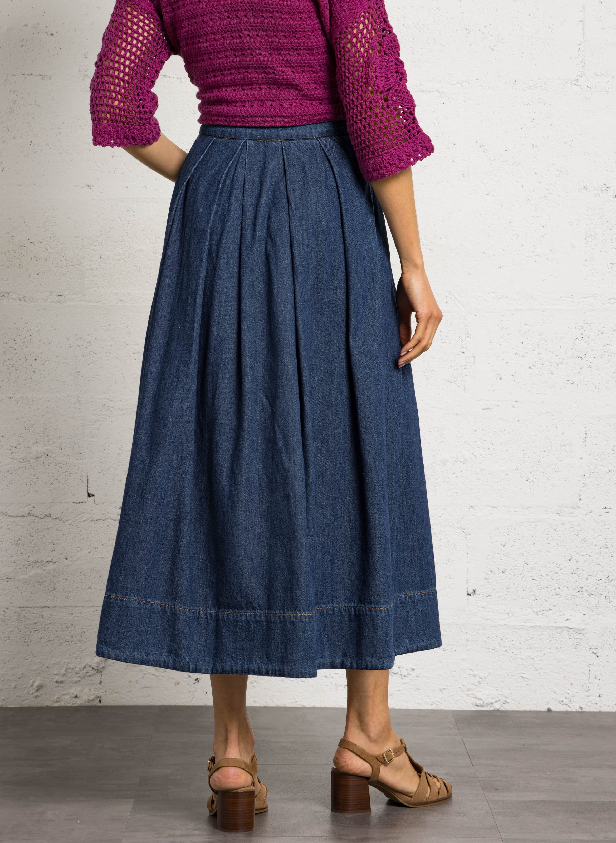 Ausgestellter Midi-Baumwollrock MAISON 123 Blau