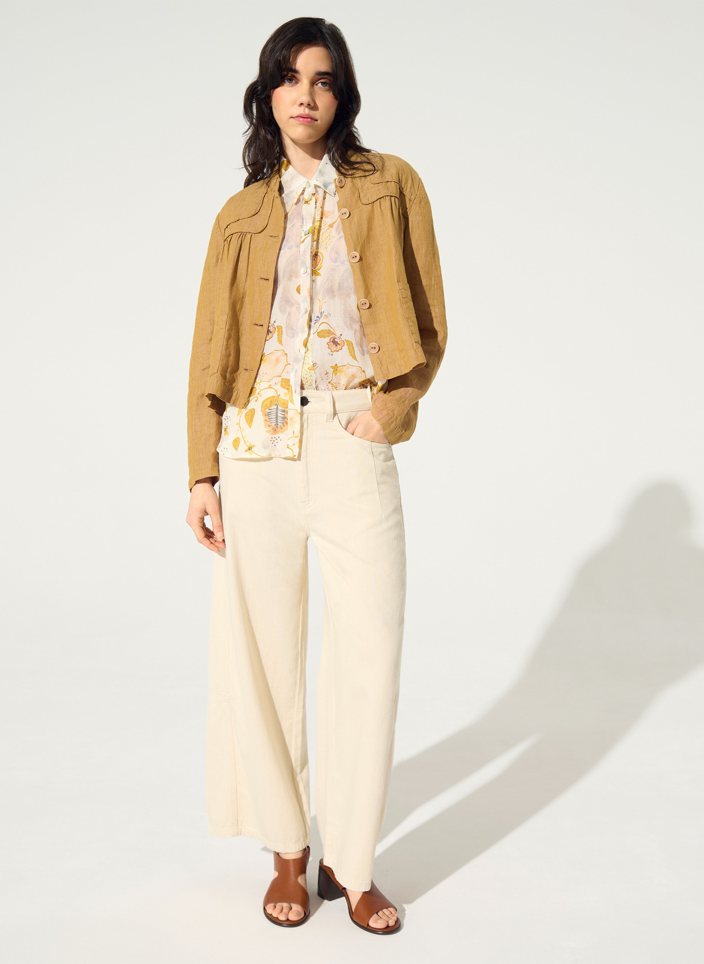 Jasje met ronde hals - linnenblend COTELAC Bruin