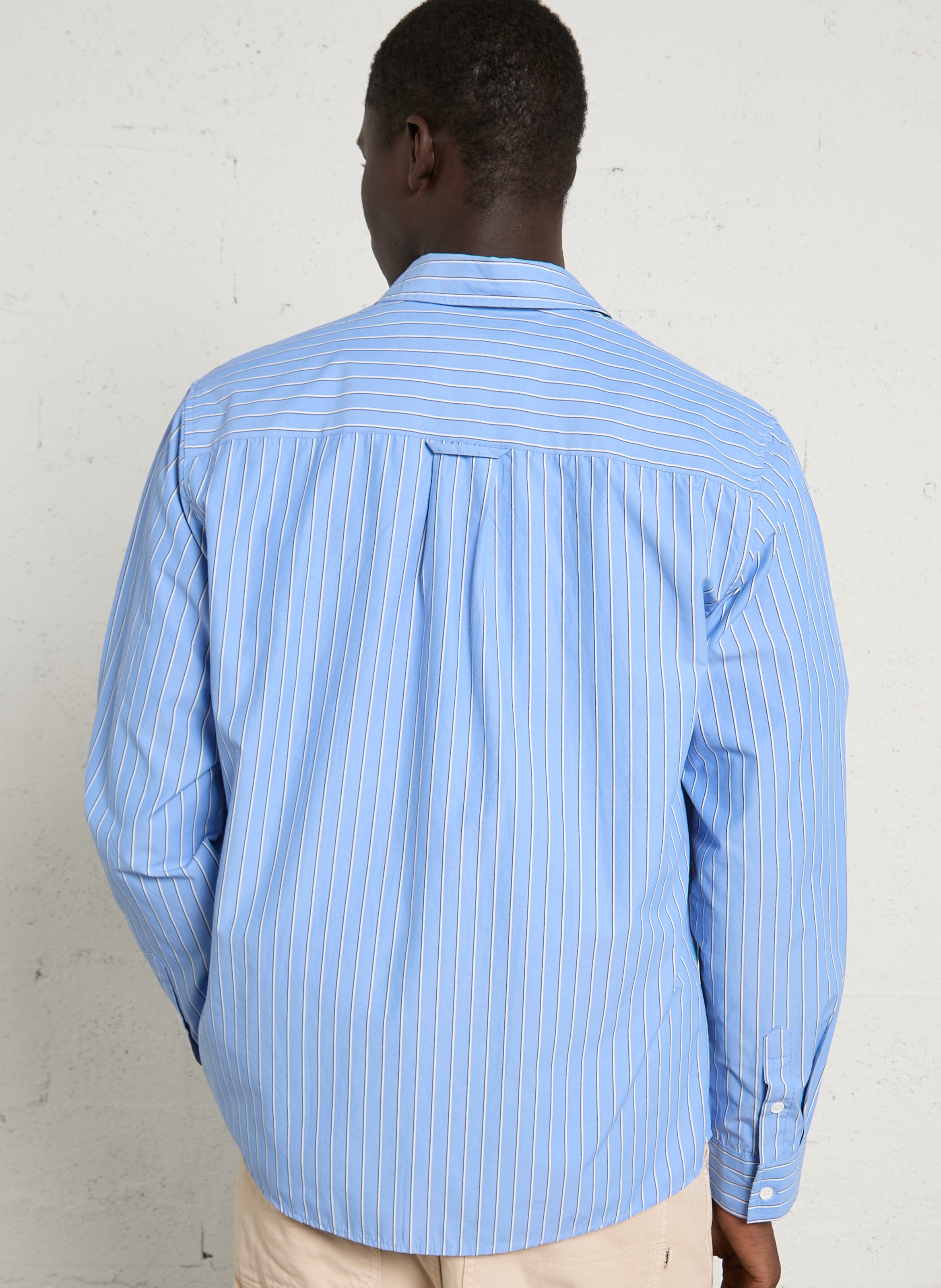 Cotton and linen shirt with classic collar SOLID Blue