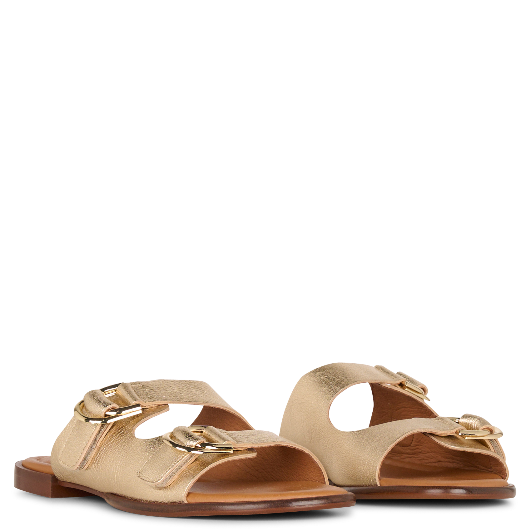 Sandales plates en cuir Doré