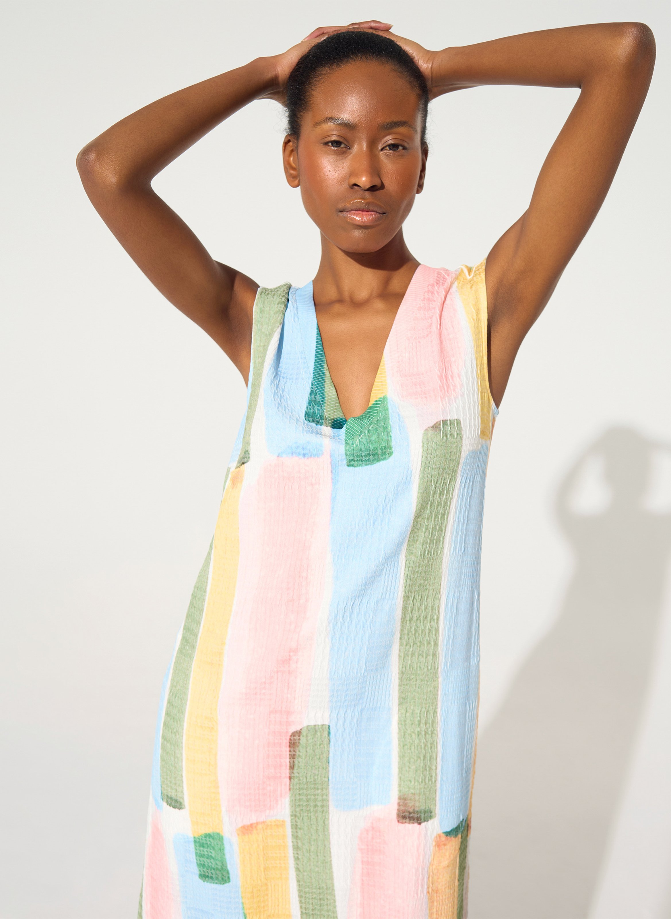 Robe longue col V imprimée COTELAC ACOTE Jaune