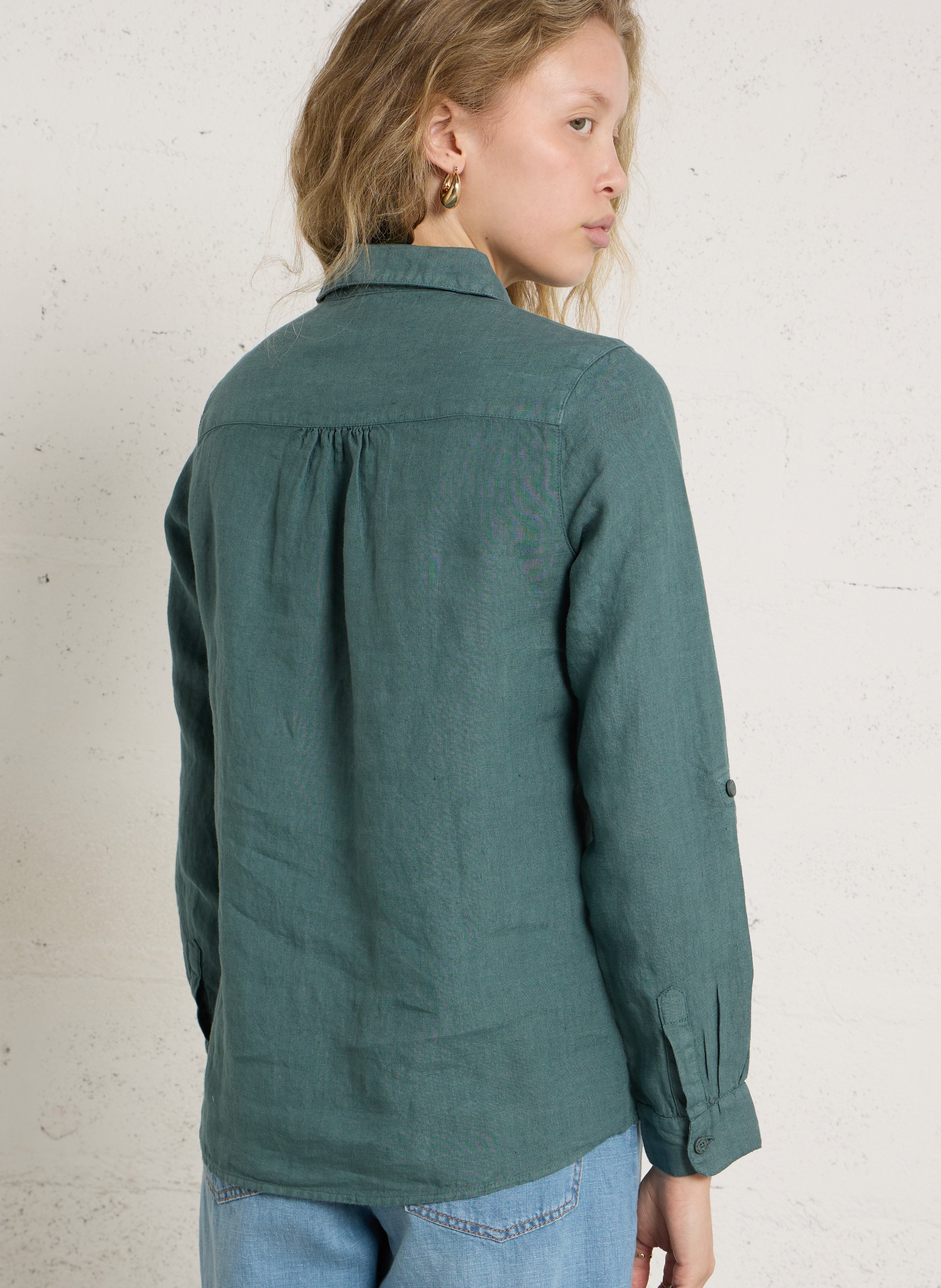 Straight V-neck linen shirt ARMOR LUX Green