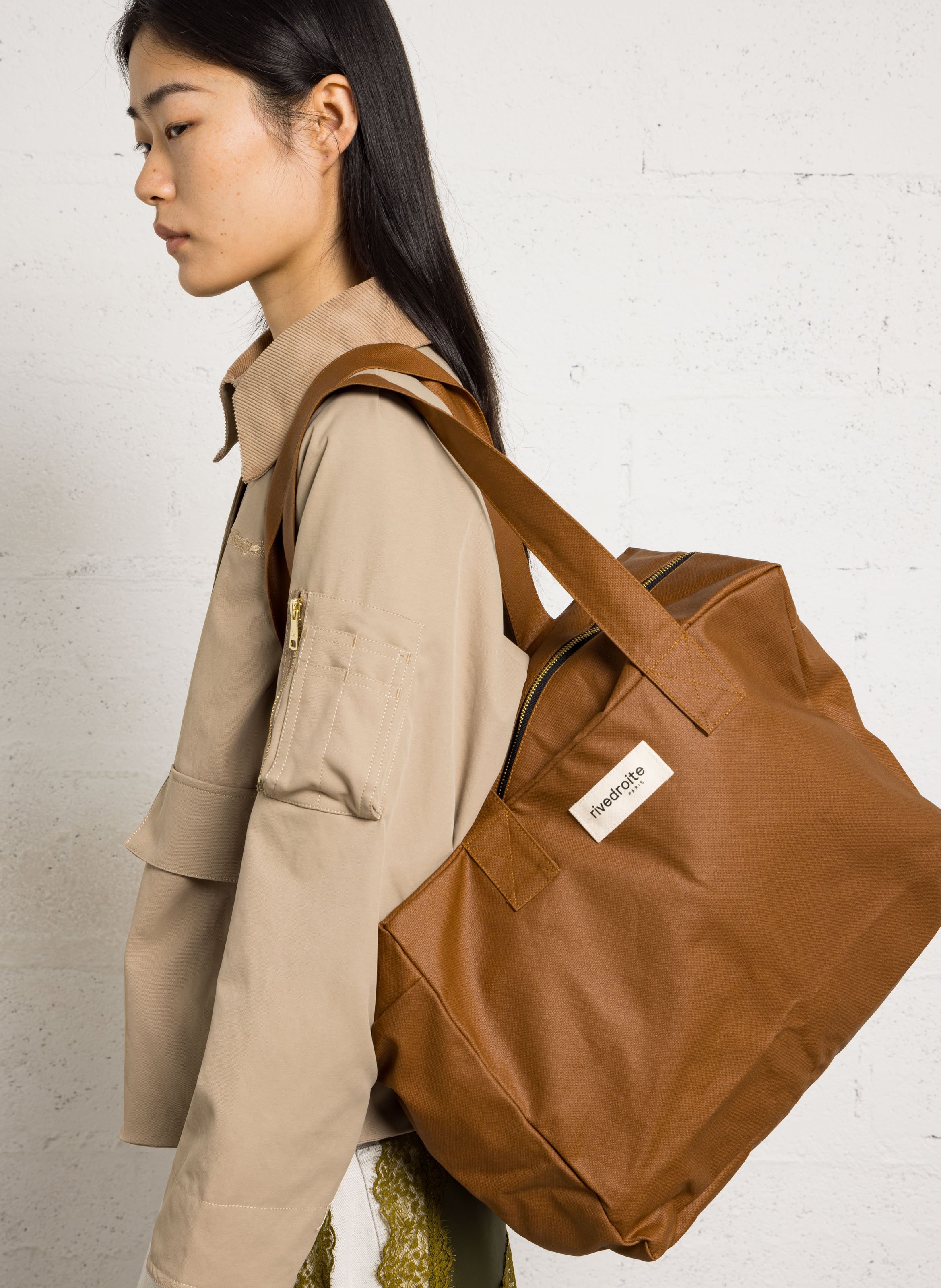 Zip-up recycled cotton tote bag RIVEDROITE PARIS Brown