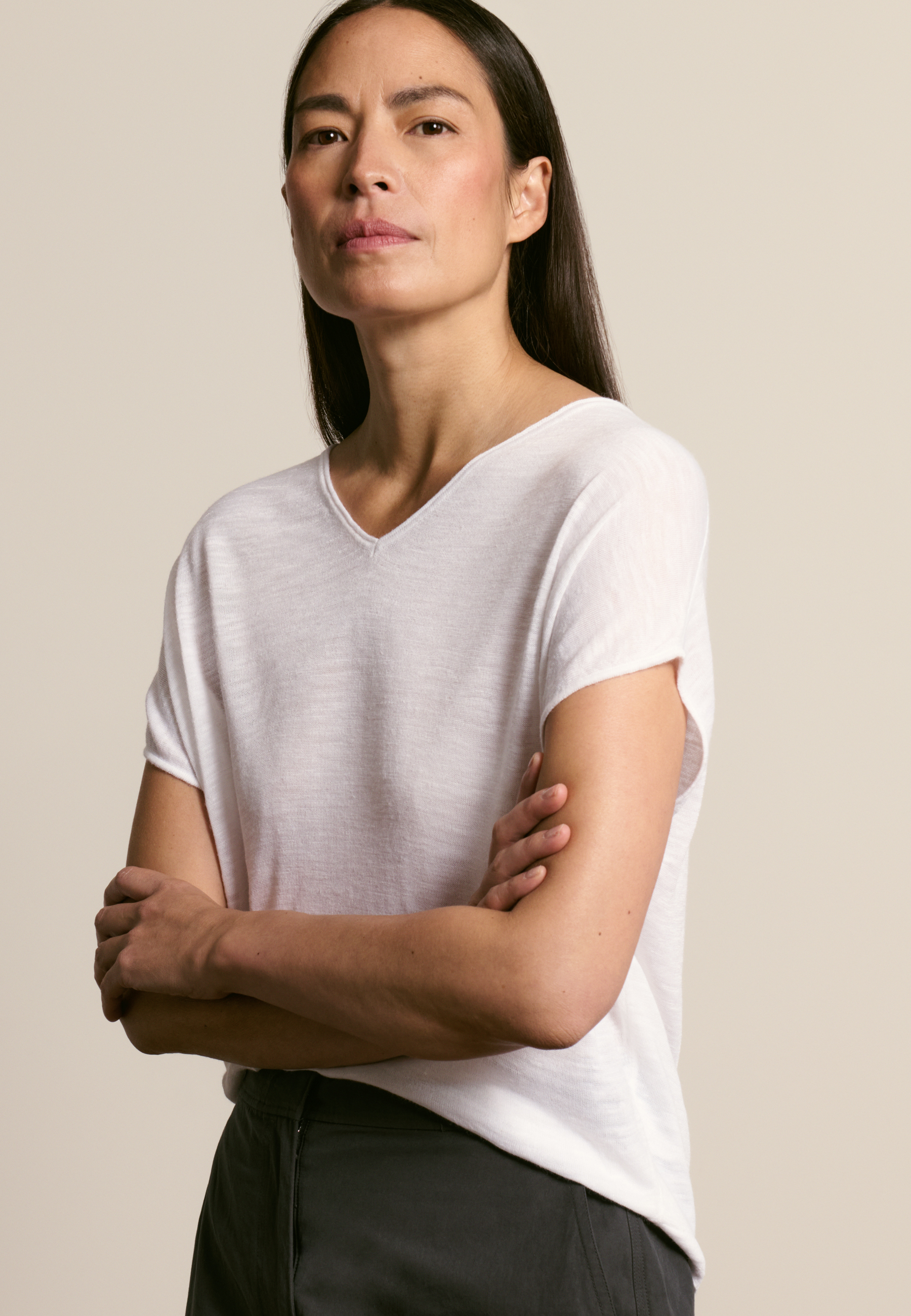 T-shirt col v en lin flammé MAISON MONTAGUT