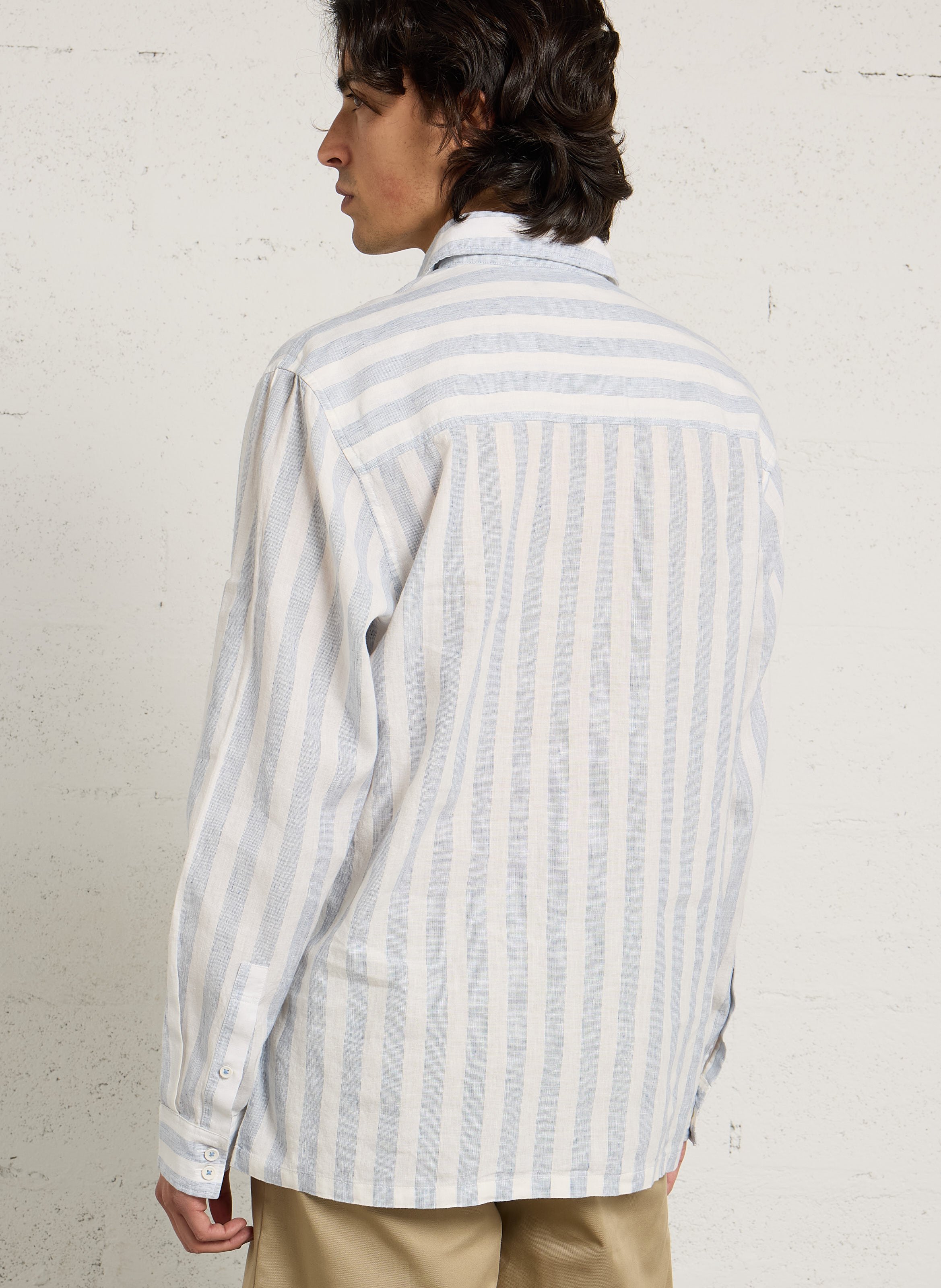 Gerade geschnittenes Hemd mit klassischem Streifenmuster aus Baumwolle und Leinen NAPAPIJRI Blau