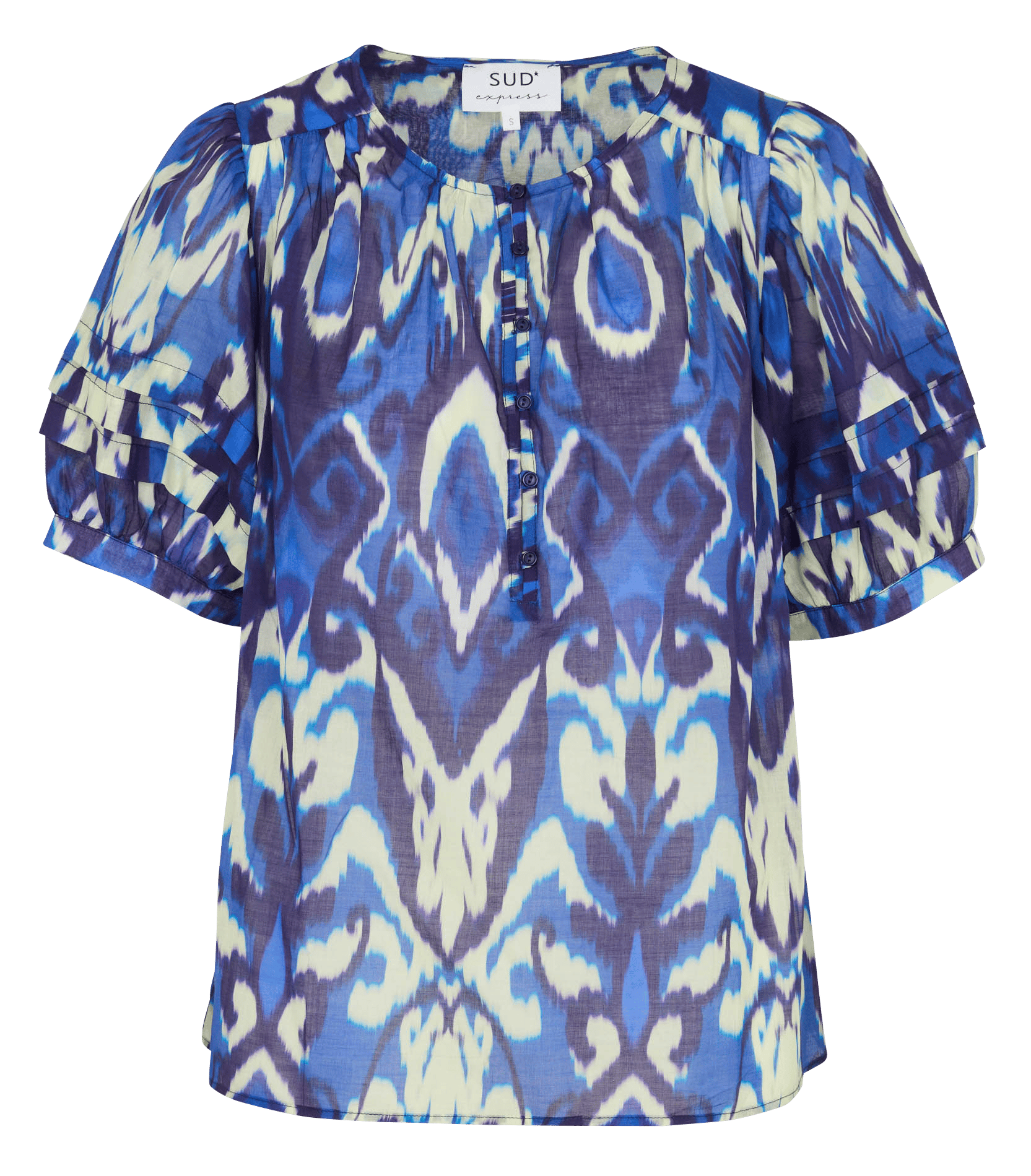 Korte, katoenen jurk met ronde hals SUD EXPRESS Blauw