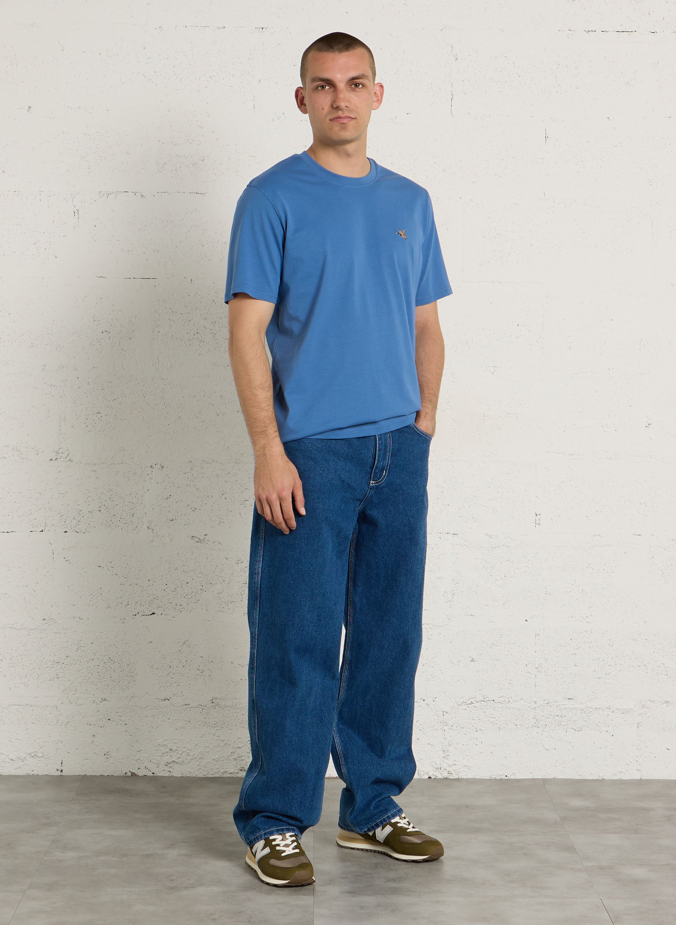 Straight round neck plain T-shirt with embroidered logo CHEVIGNON Blue