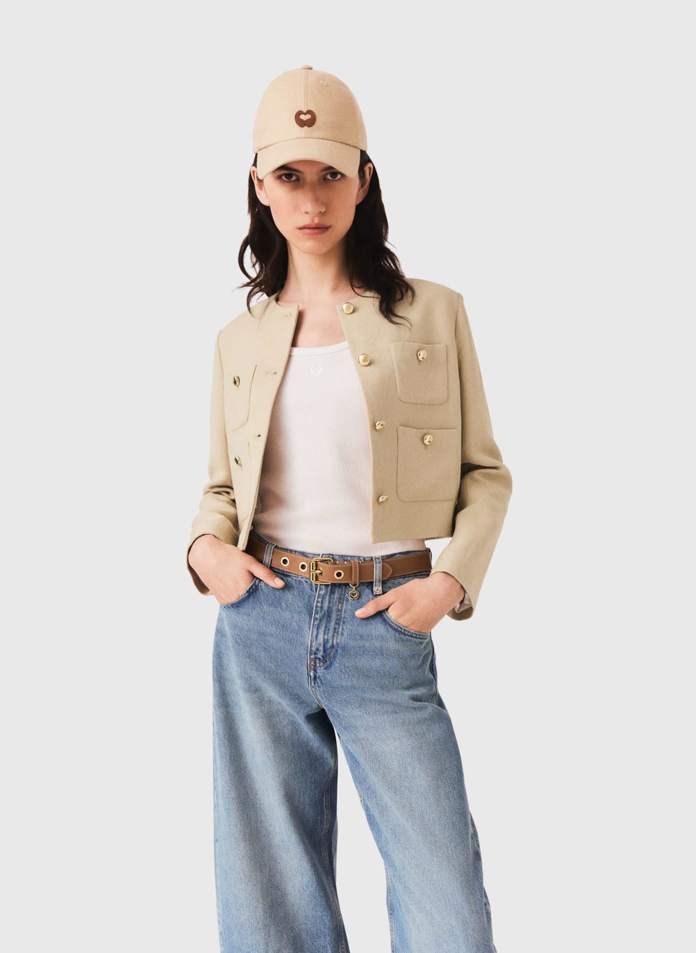 Veste courte col rond MAJE Beige