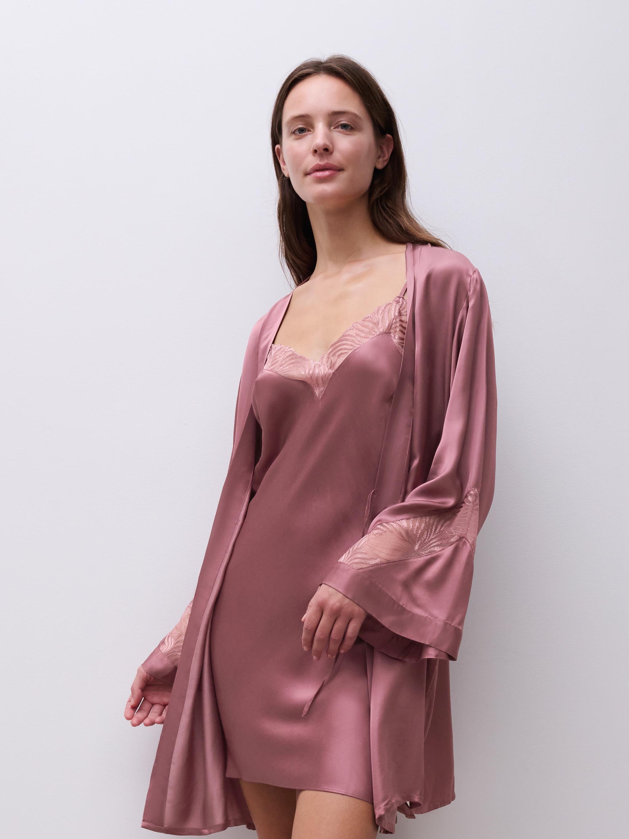 Embroidered kimono CHANTELLE Brown