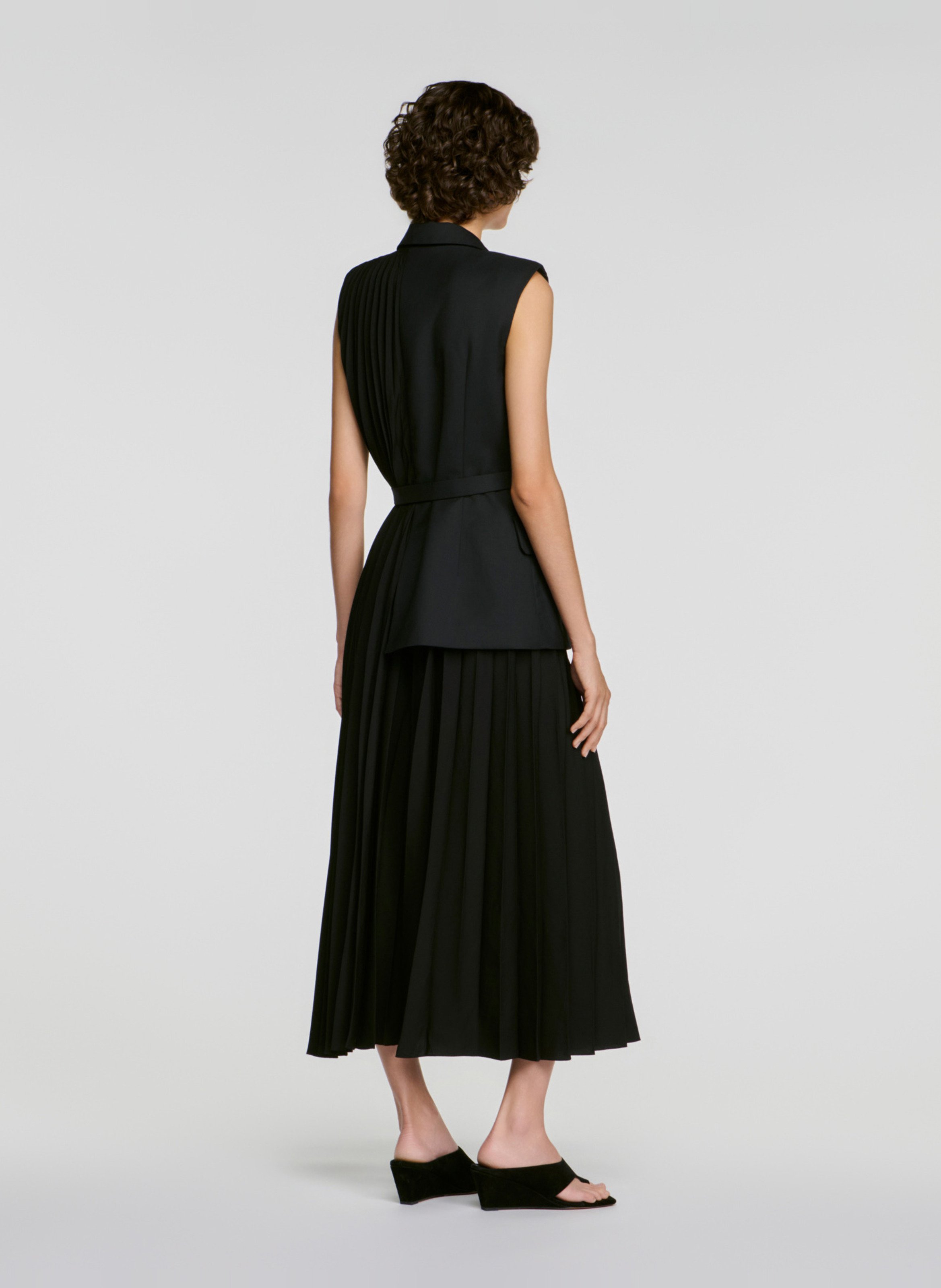 Robe longue cintrée plissée SANDRO Noir