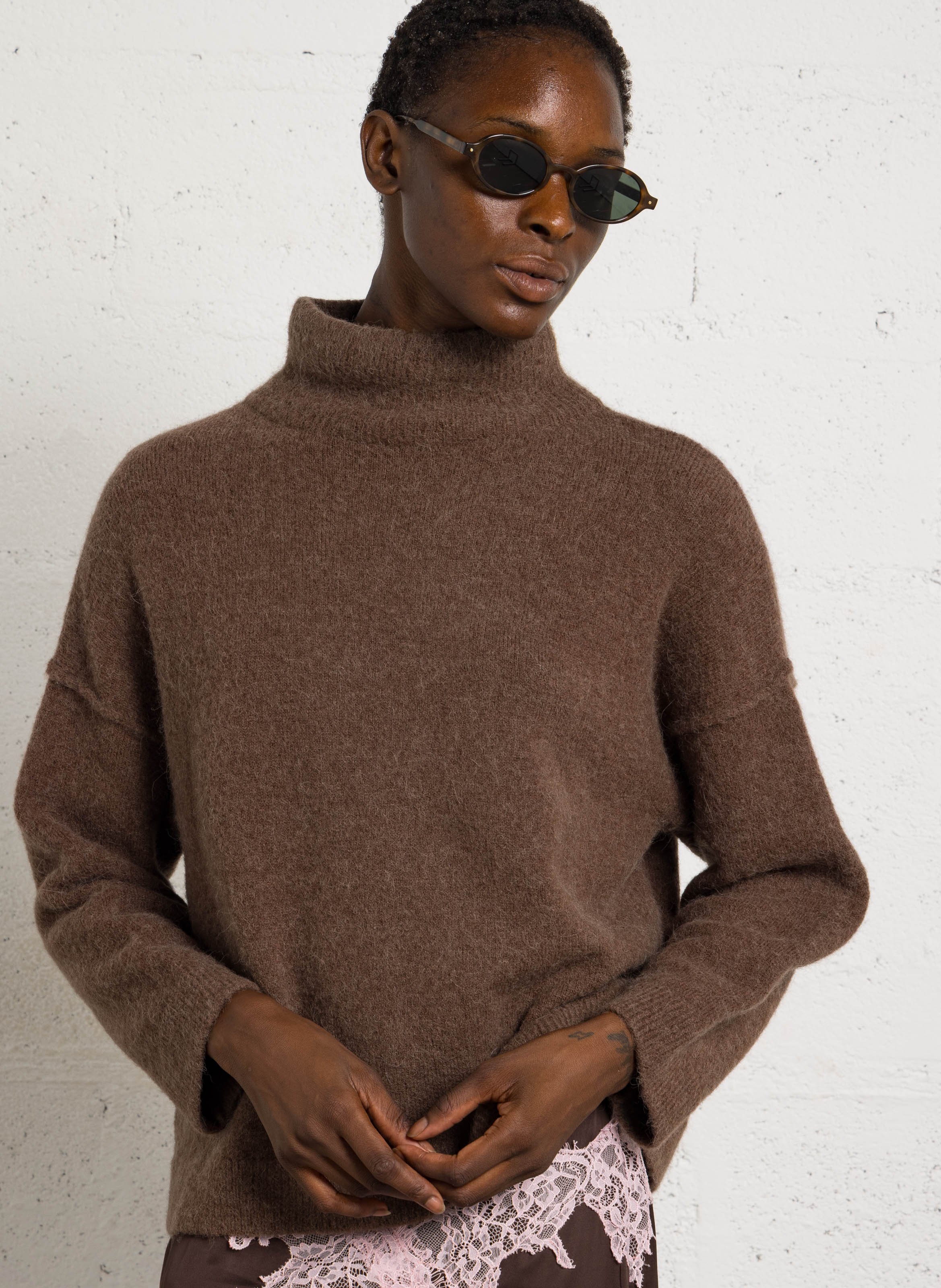 High-neck wool-blend sweater MAISON ANJE Brown