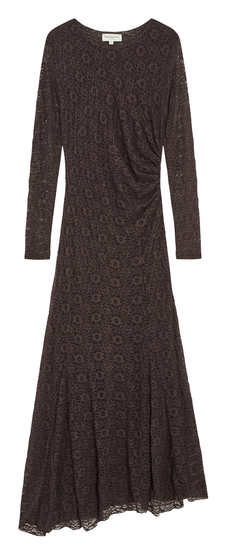 Asymmetrisches langes Kleid aus Spitze GRACE ET MILA Braun