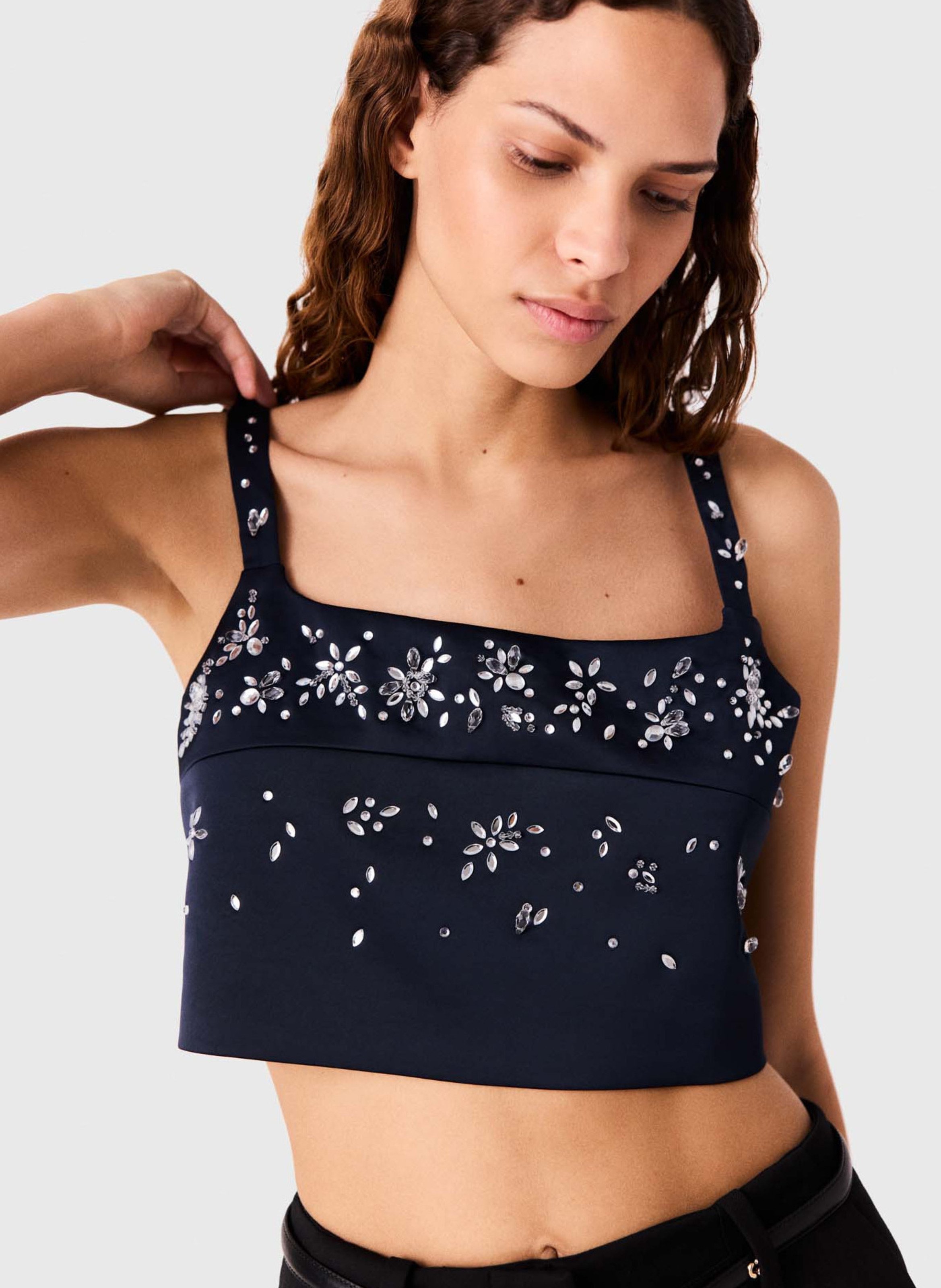 Korte top met bandjes en strasssteentjes MAJE Blauw