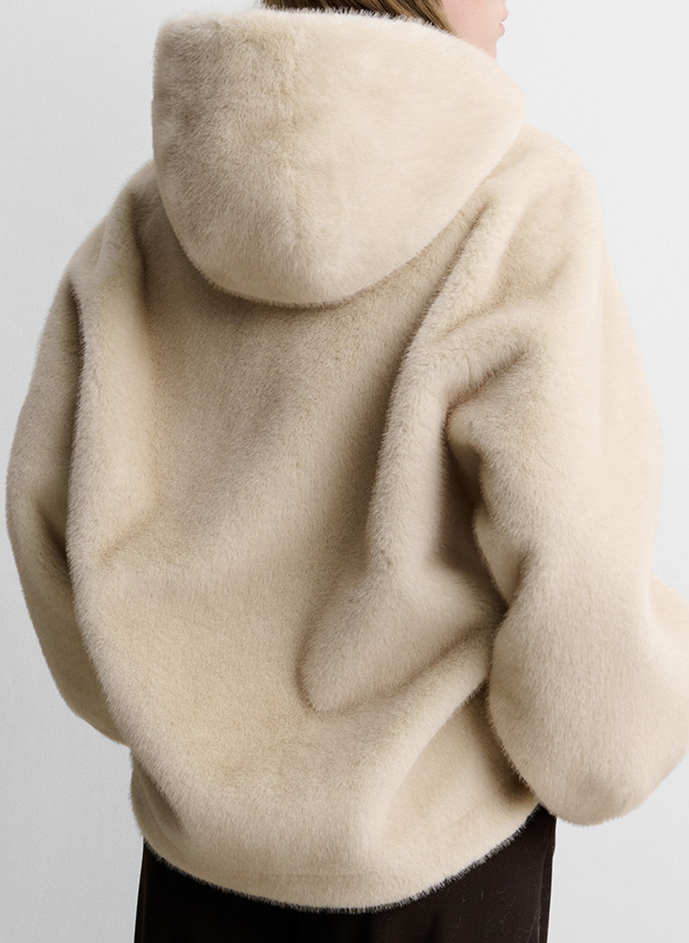 Ruime jas met capuchon in imitatiebontlook SIMORRA Beige