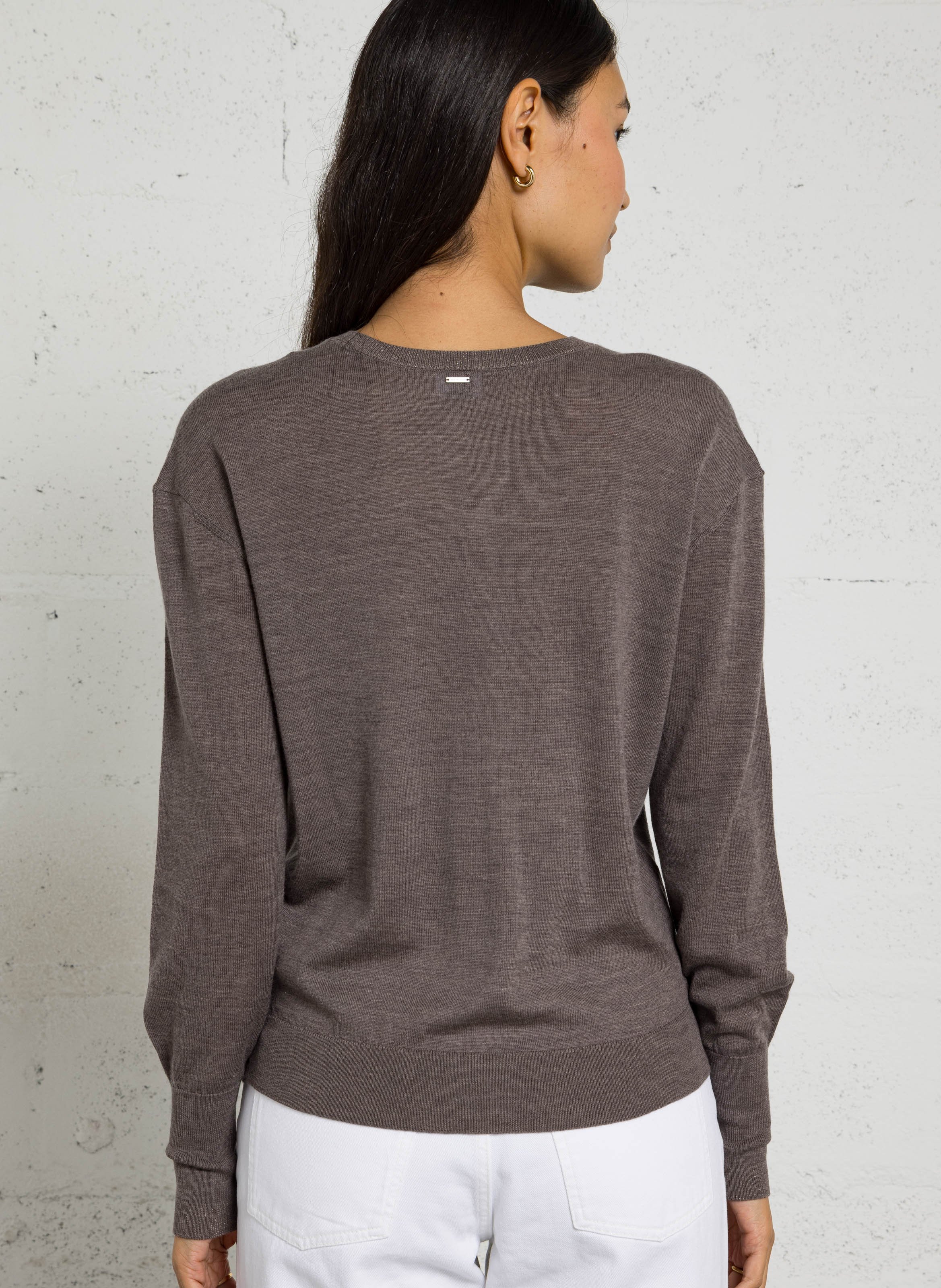 Pull droit col rond en laine IKKS Marron