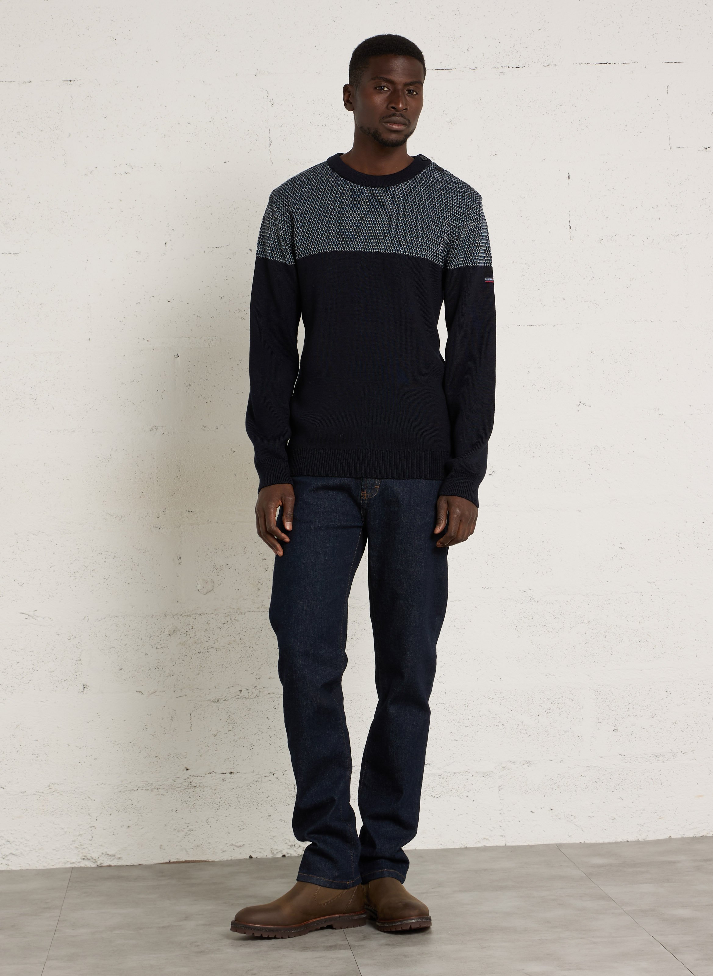 Pull droit col rond en laine mélangée ARMOR LUX Bleu