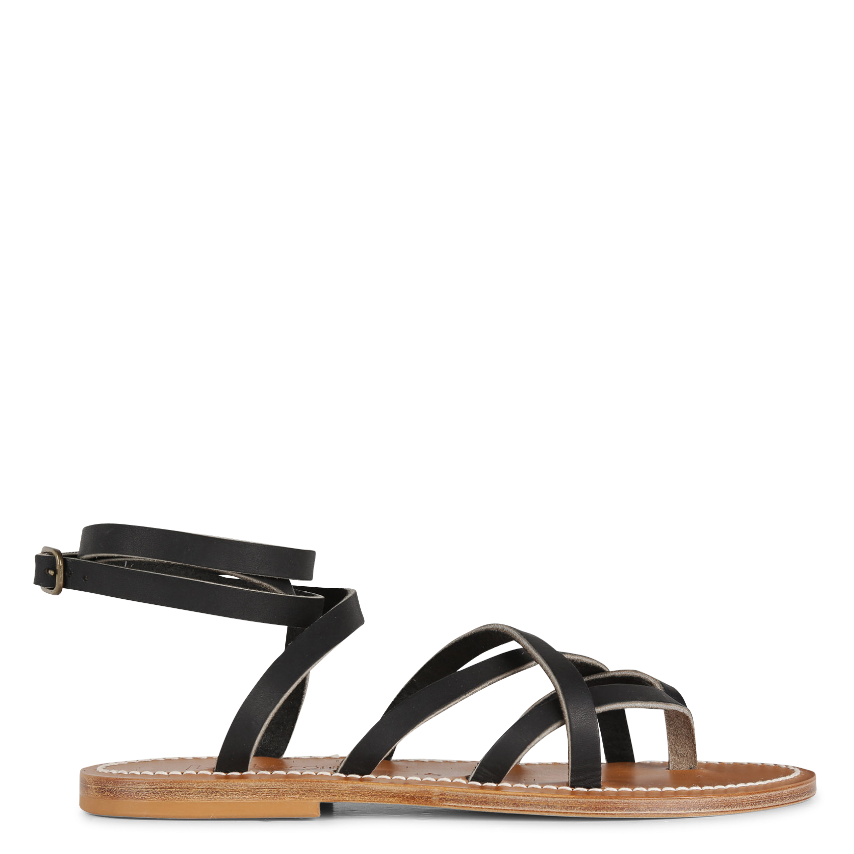 Flat leather sandals K JACQUES Black
