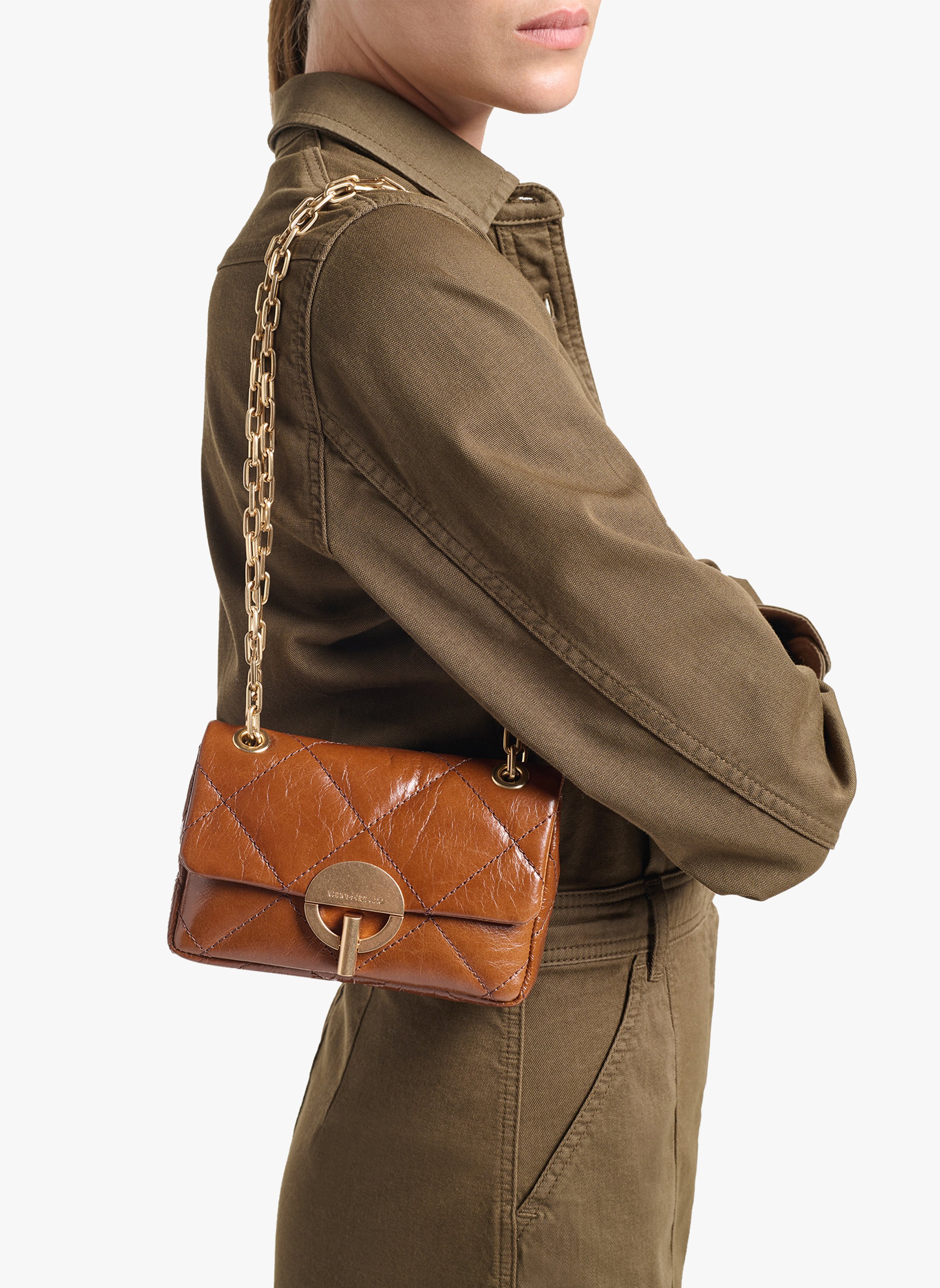 Quilted leather flap bag VANESSA BRUNO Brown