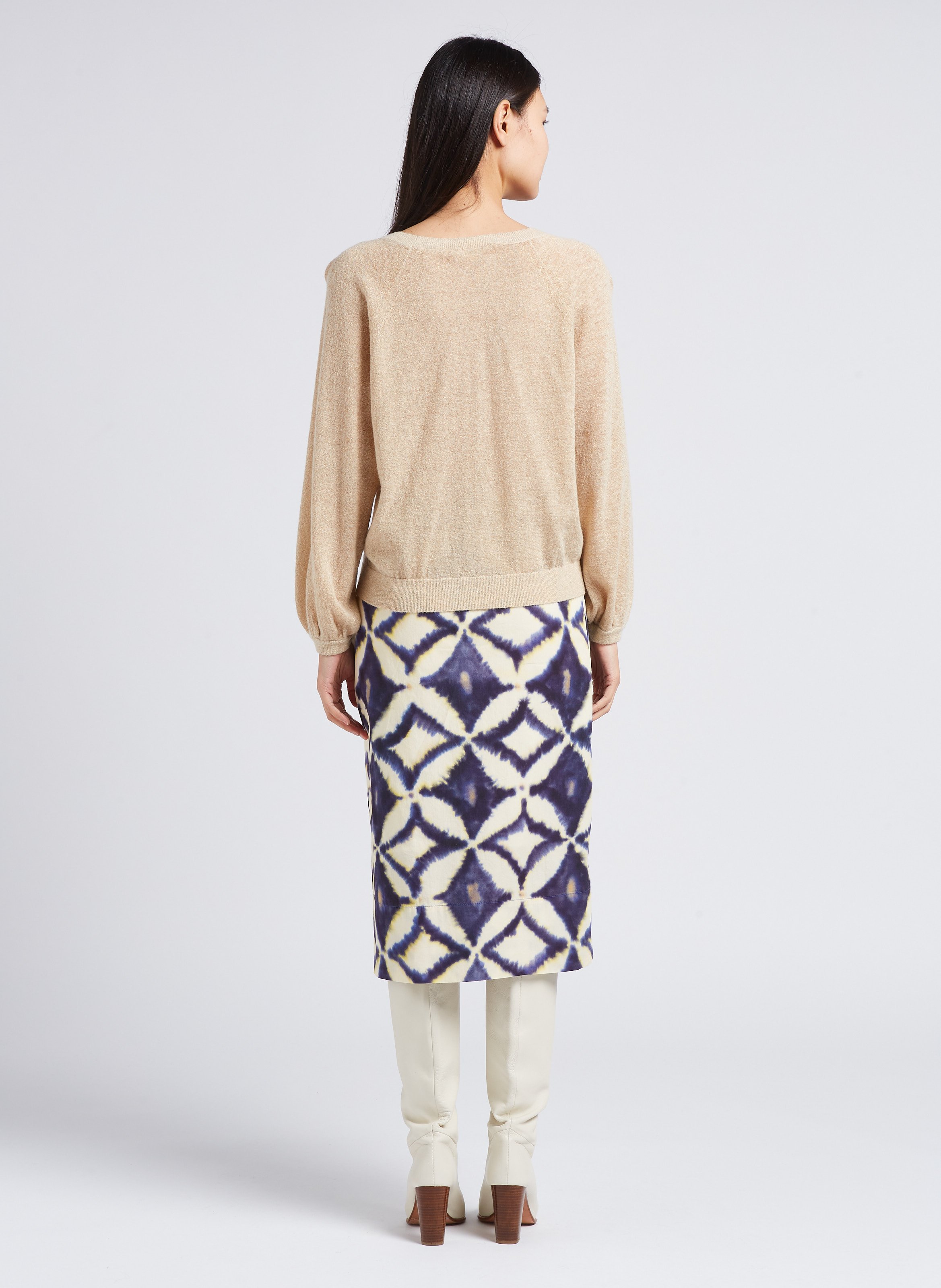 Jupe midi taille haute en coton imprimé BELLEROSE Gris