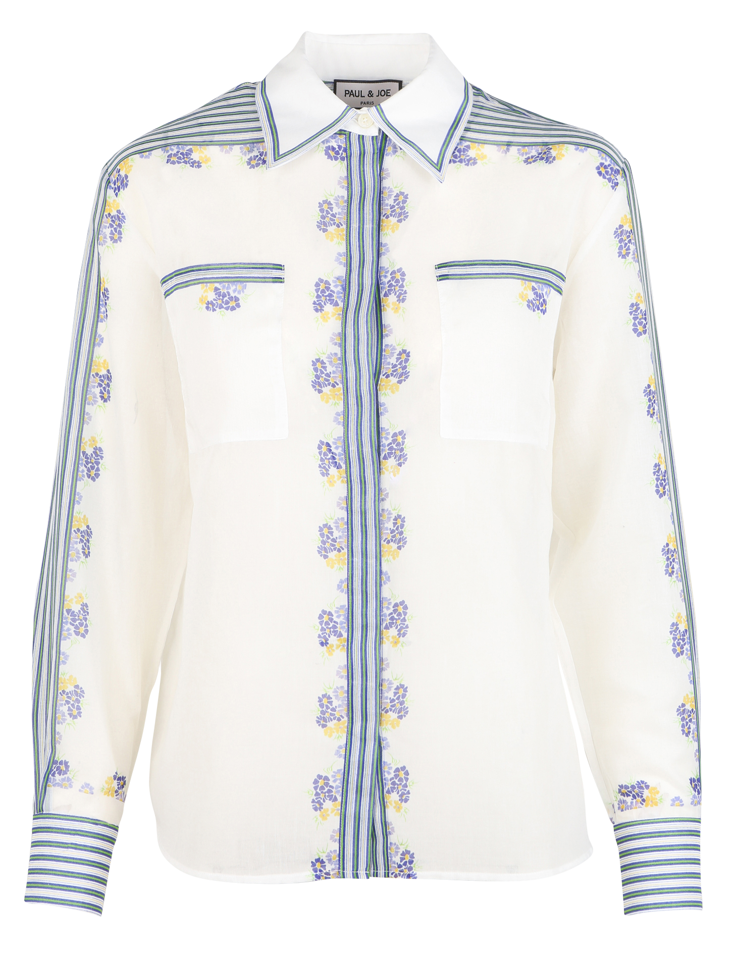 Chemise droite imprimée et transparente à col italien PAUL AND JOE Blanc