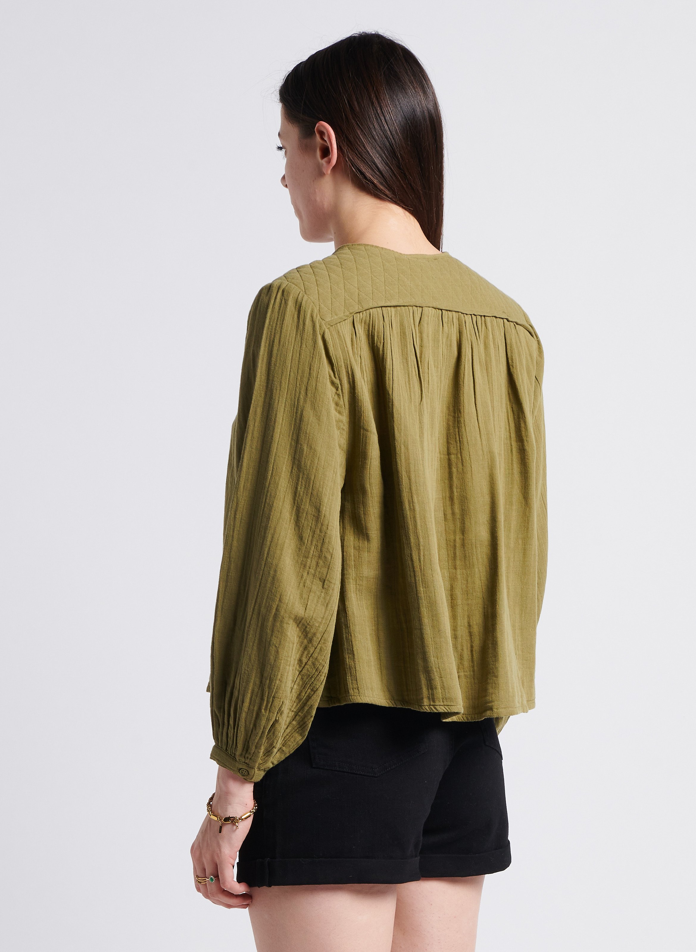 Chemise ample col rond en coton LA PETITE ETOILE Kaki