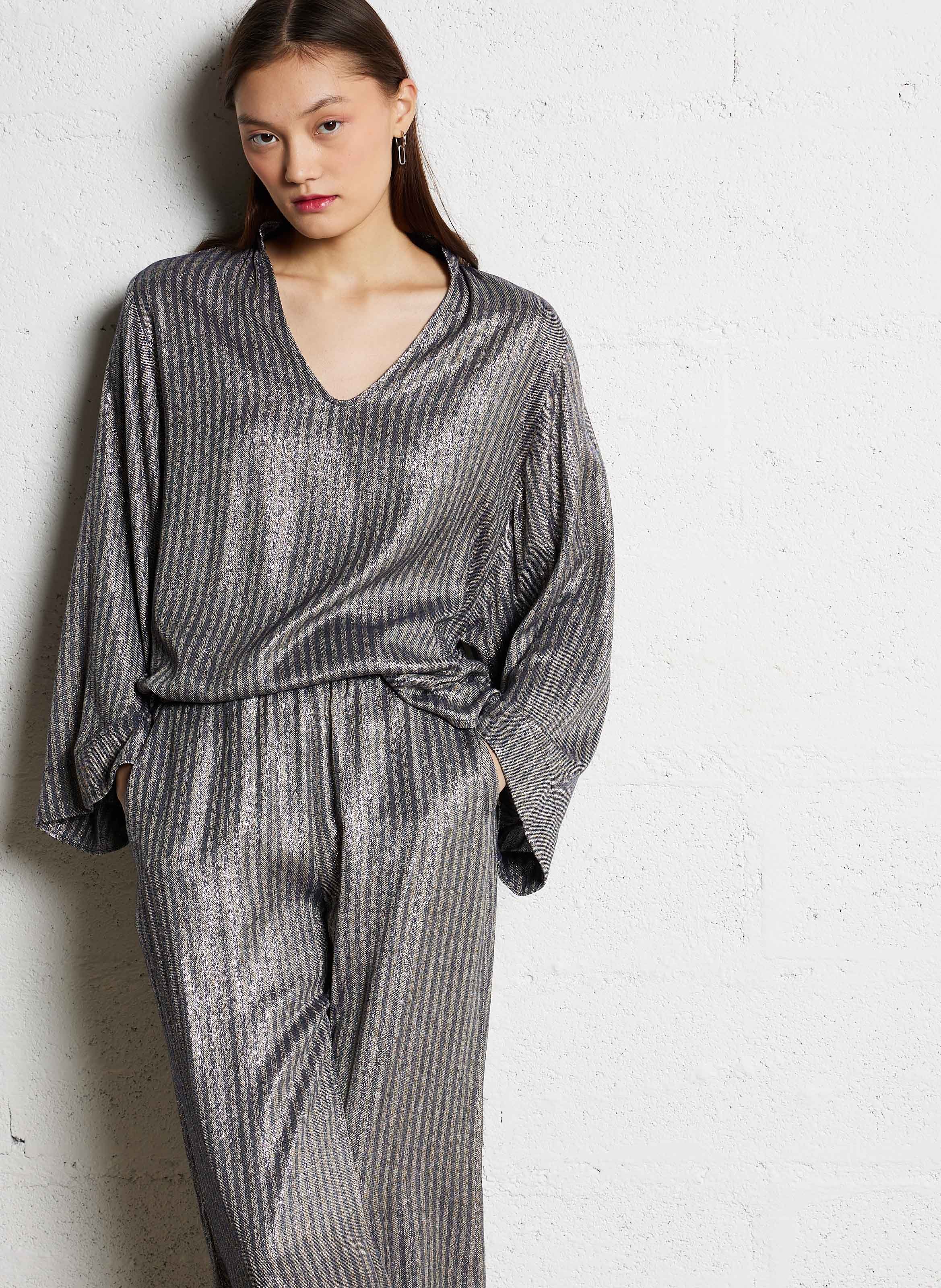 Oversized Long Sleeve Metallic Top DIEGA Beige