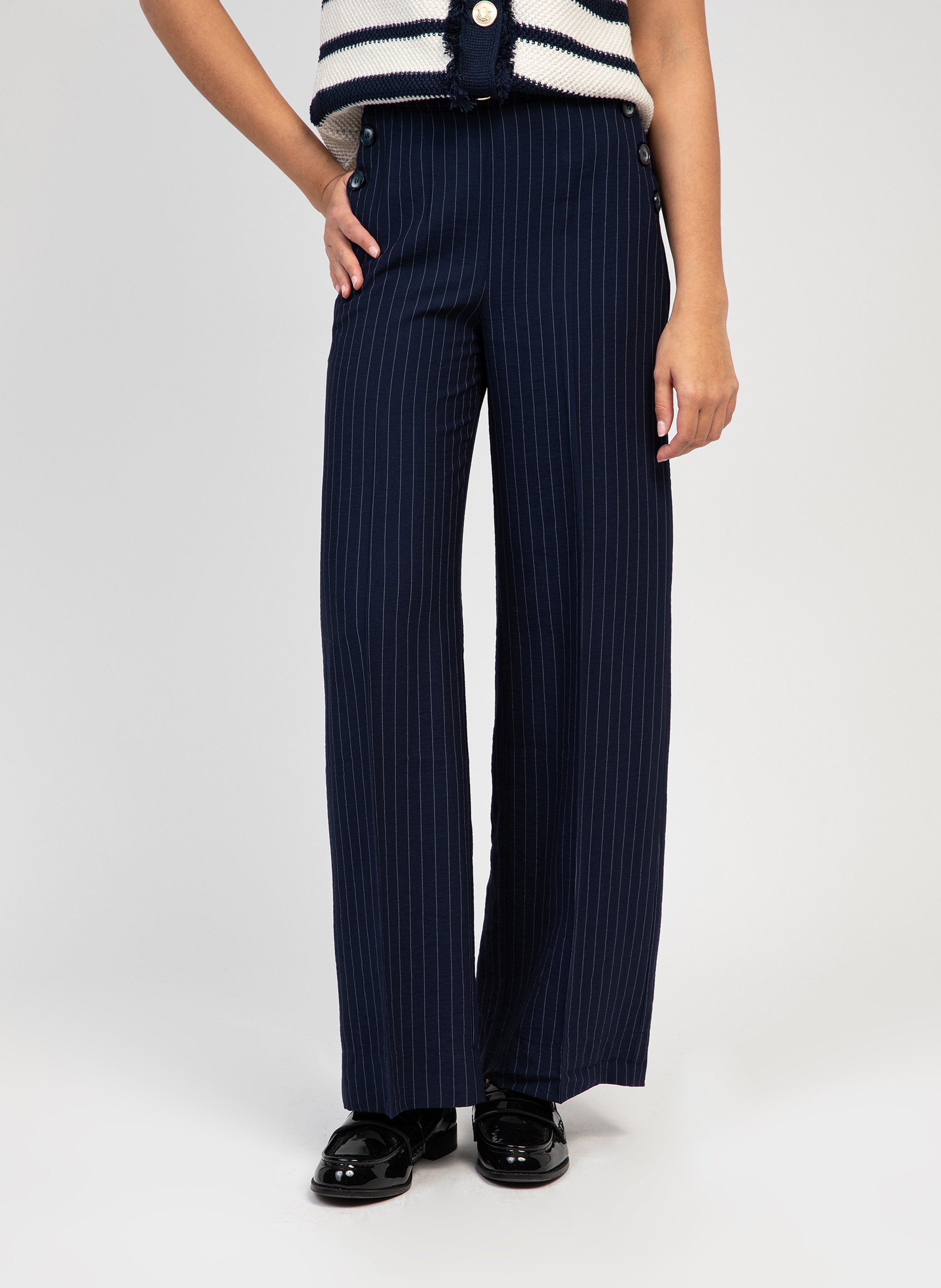 Rechte broek met knoopsluiting en strepen AN'GE Blauw