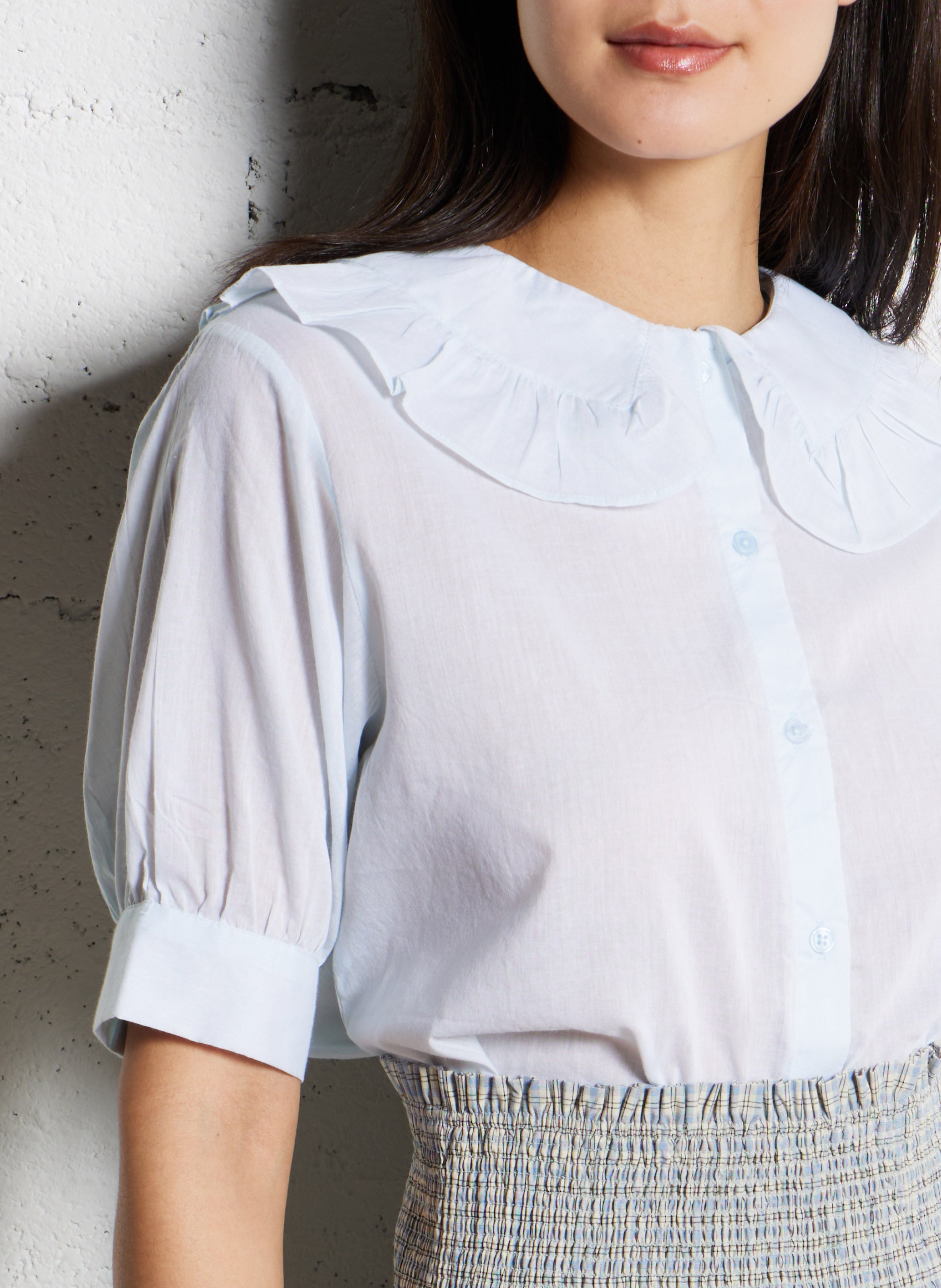 Chemise ample col claudine en coton Bleu