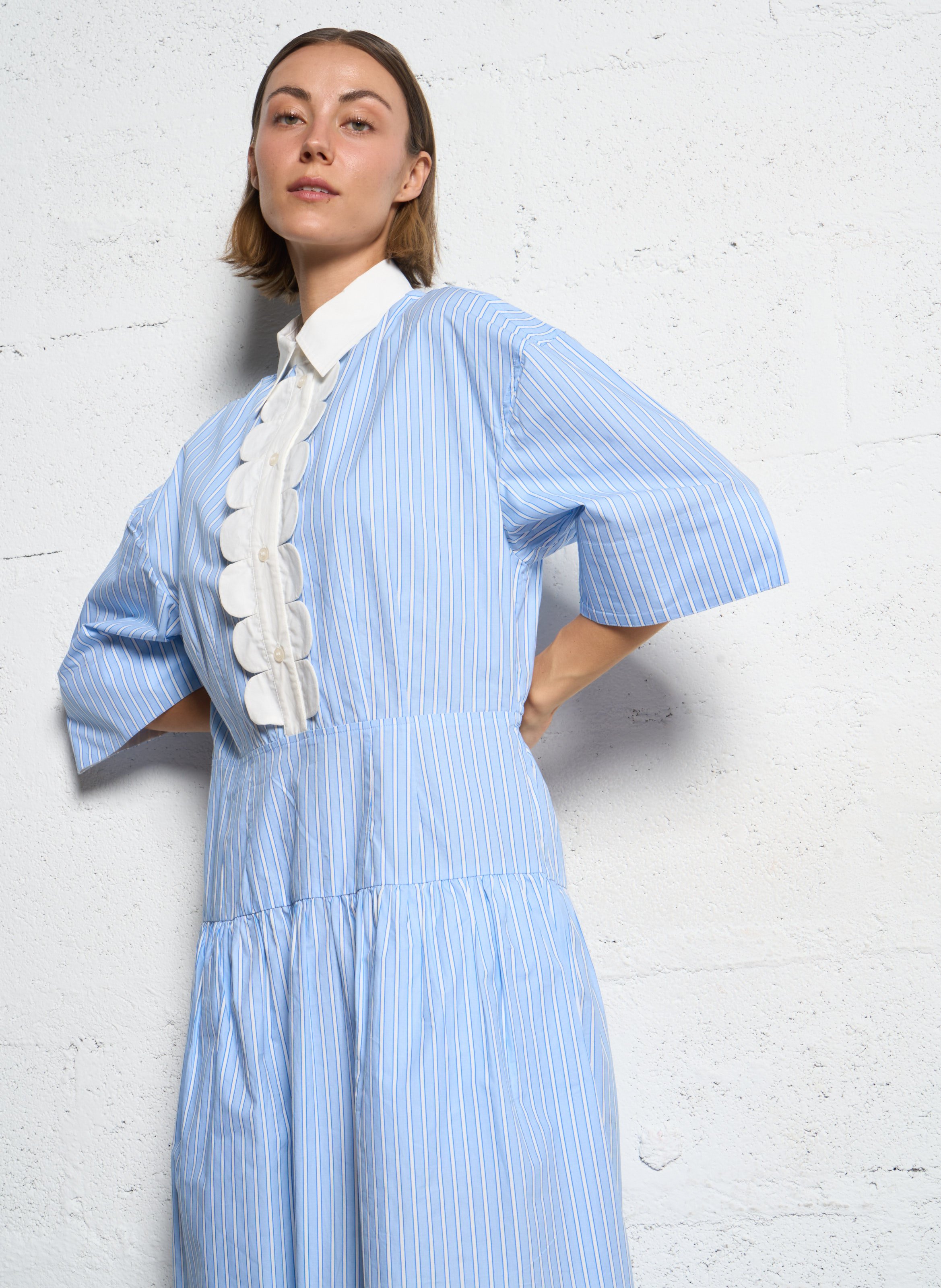 Robe longue col classique en coton bio STELLA NOVA Bleu