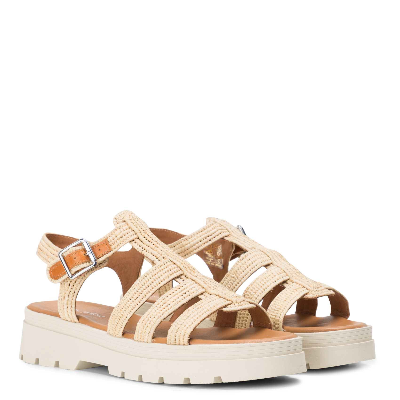 Flache Sandalen aus gemischtem Stroh MELLOW YELLOW Beige