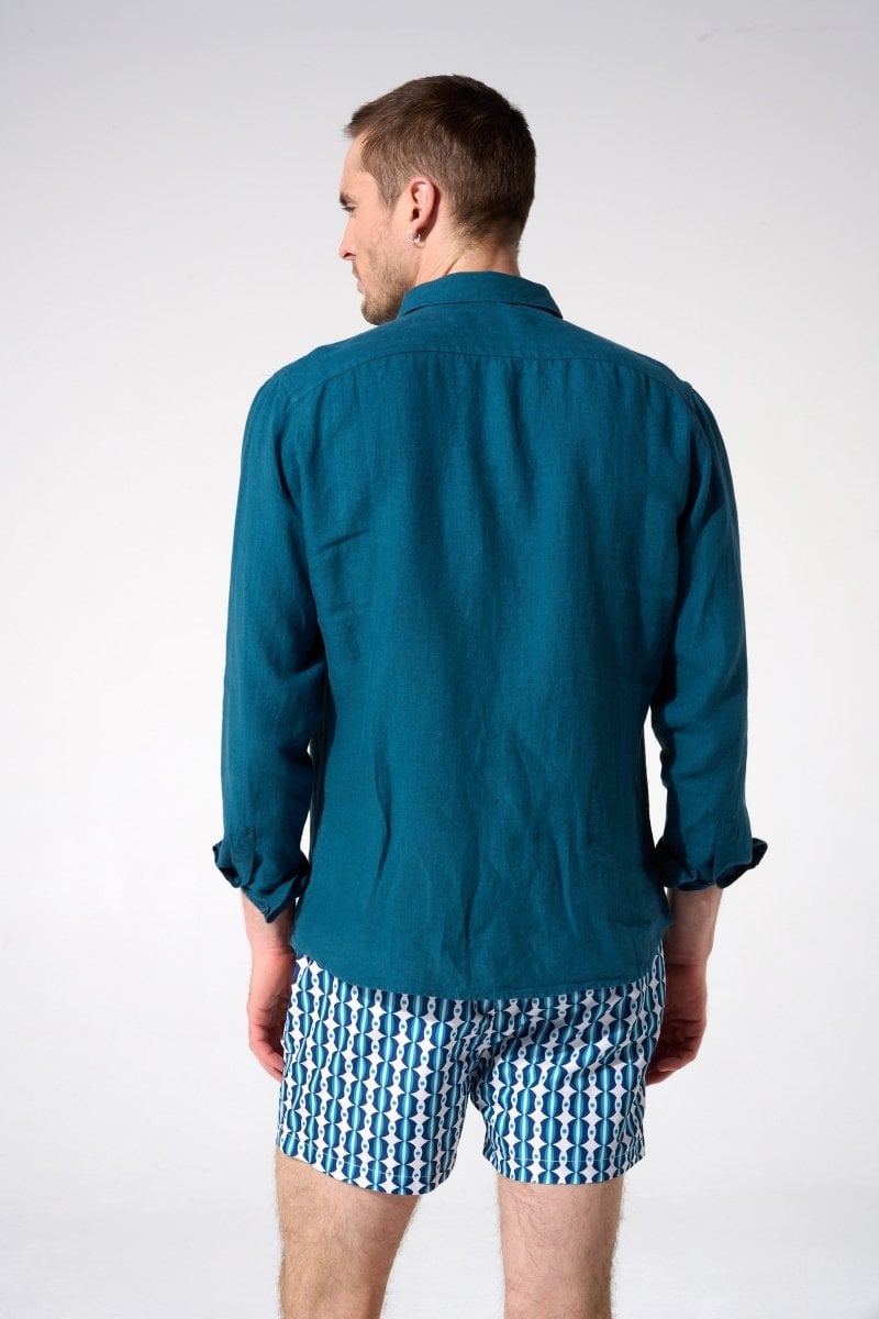 Linen shirt with lapel collar APNEE Blue