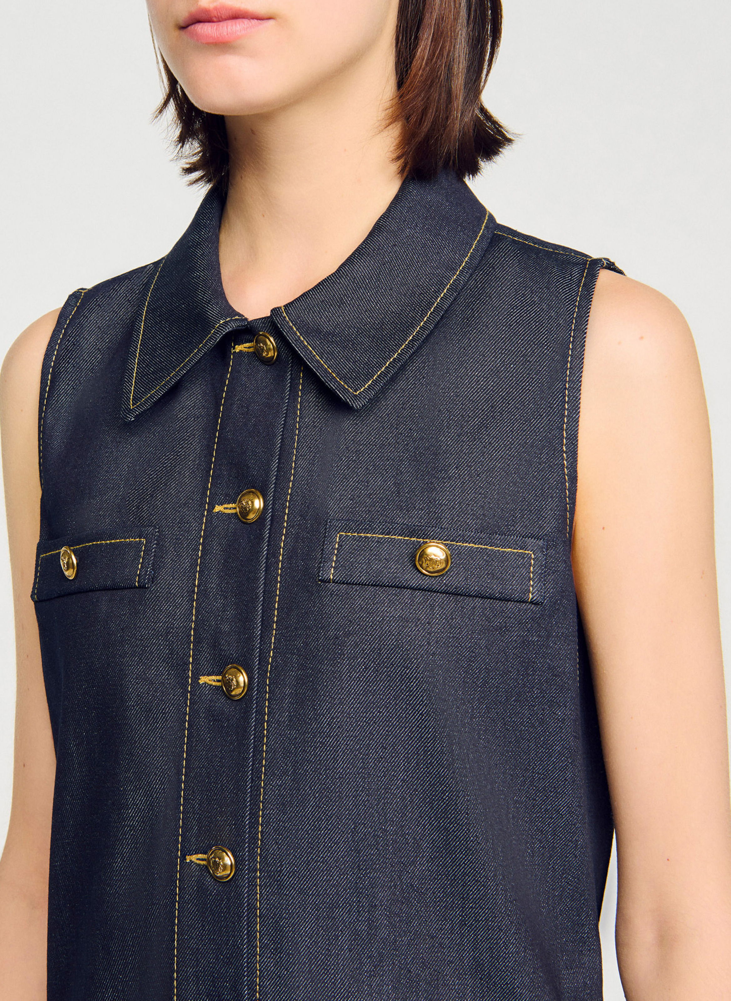 Robe courte col classique en denim SANDRO Bleu