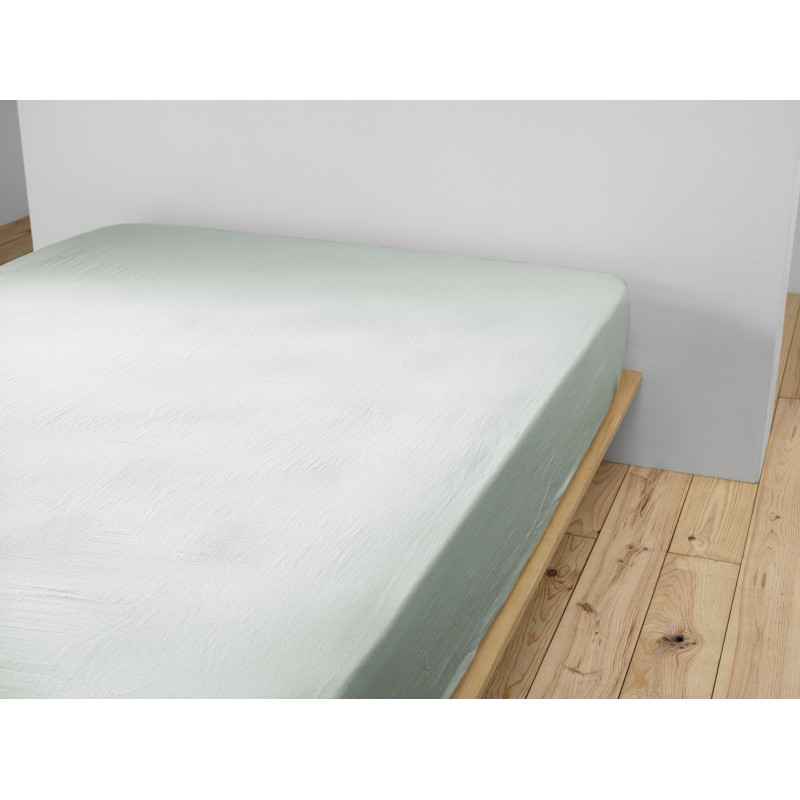 "Fitted sheet "Gaia" all sizes in "cotton gauze"" L'EFFET PAPILLON Green