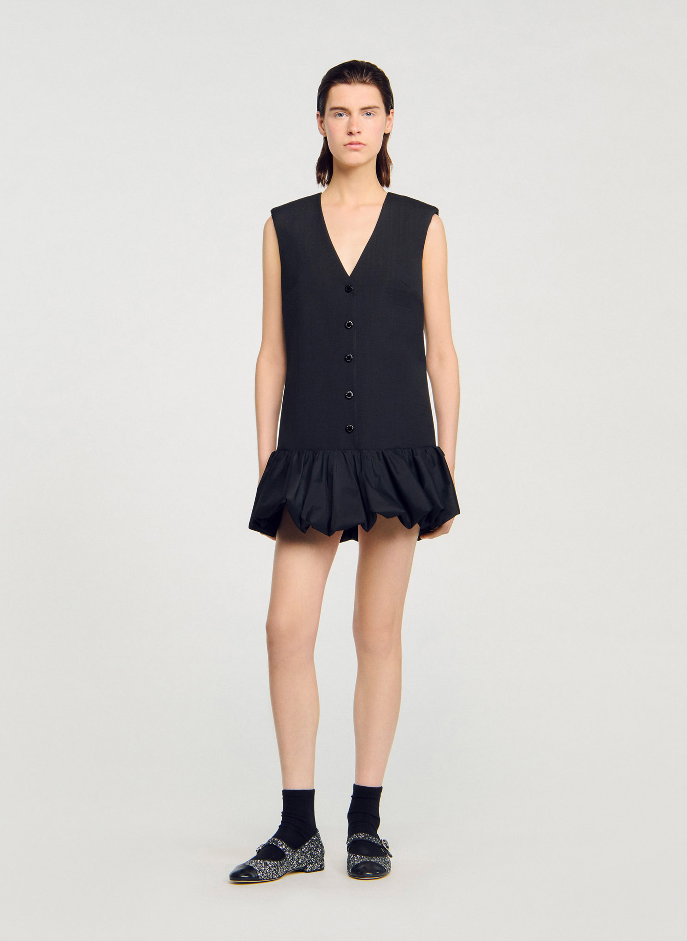 Robe col V sans manches unie SANDRO Noir