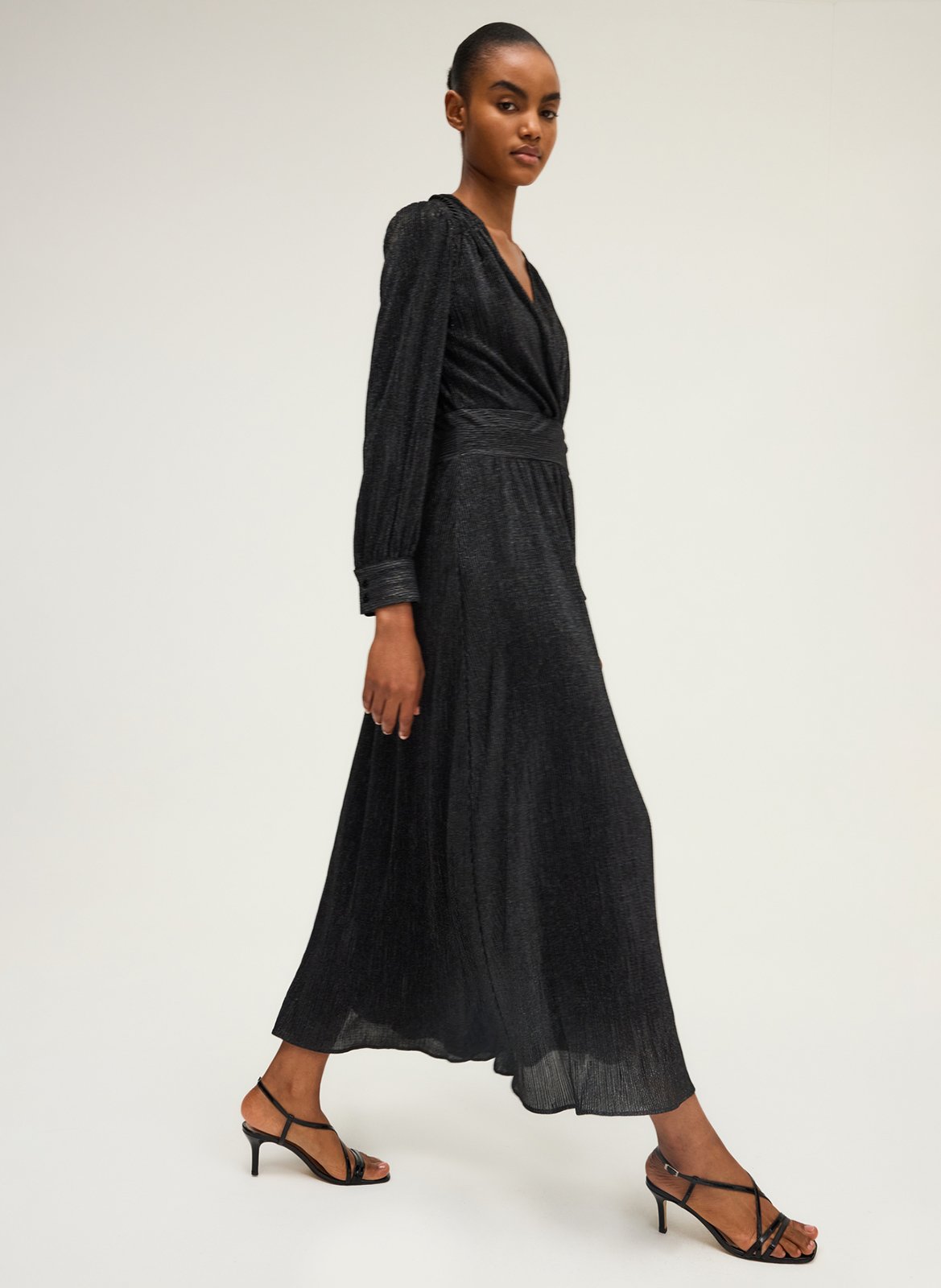 Robe longue scintillante col v PABLO Noir