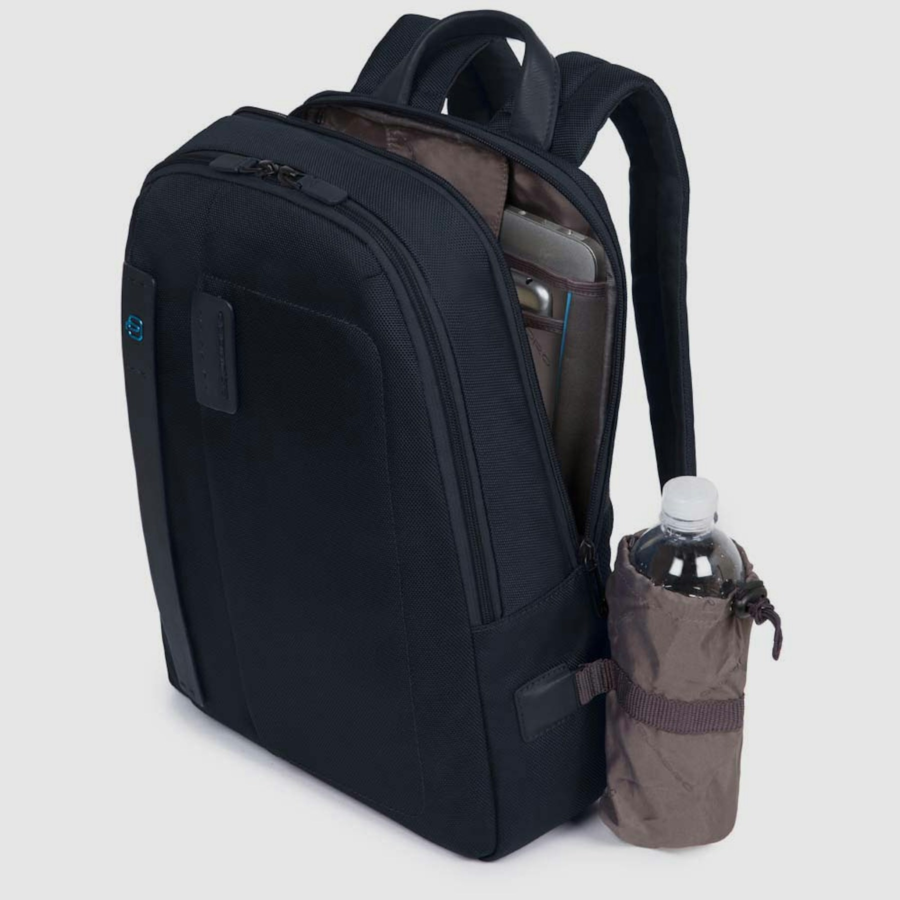 Leather and fabric backpack PIQUADRO Blue