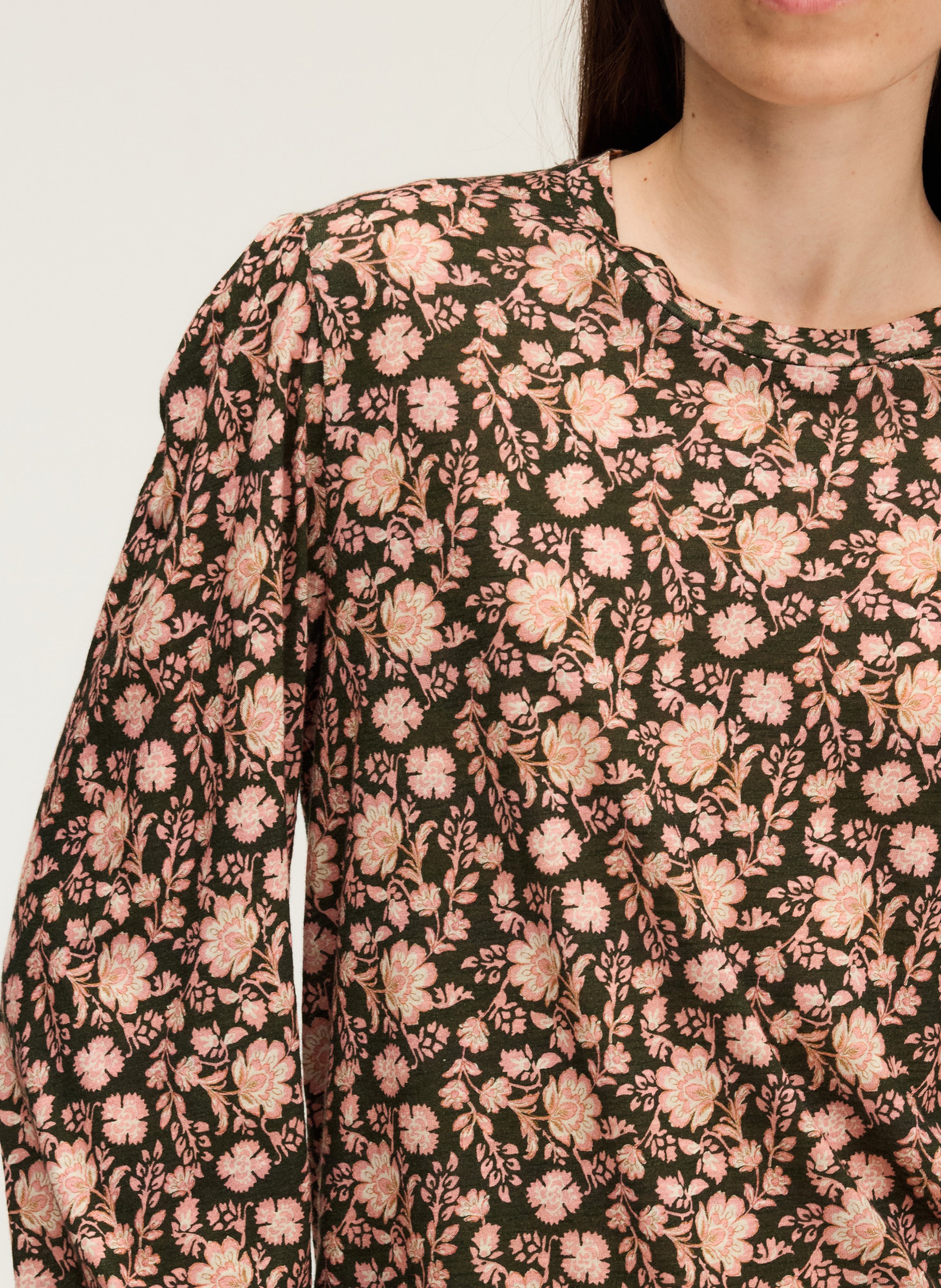 Round neck straight floral t-shirt PABLO Khaki