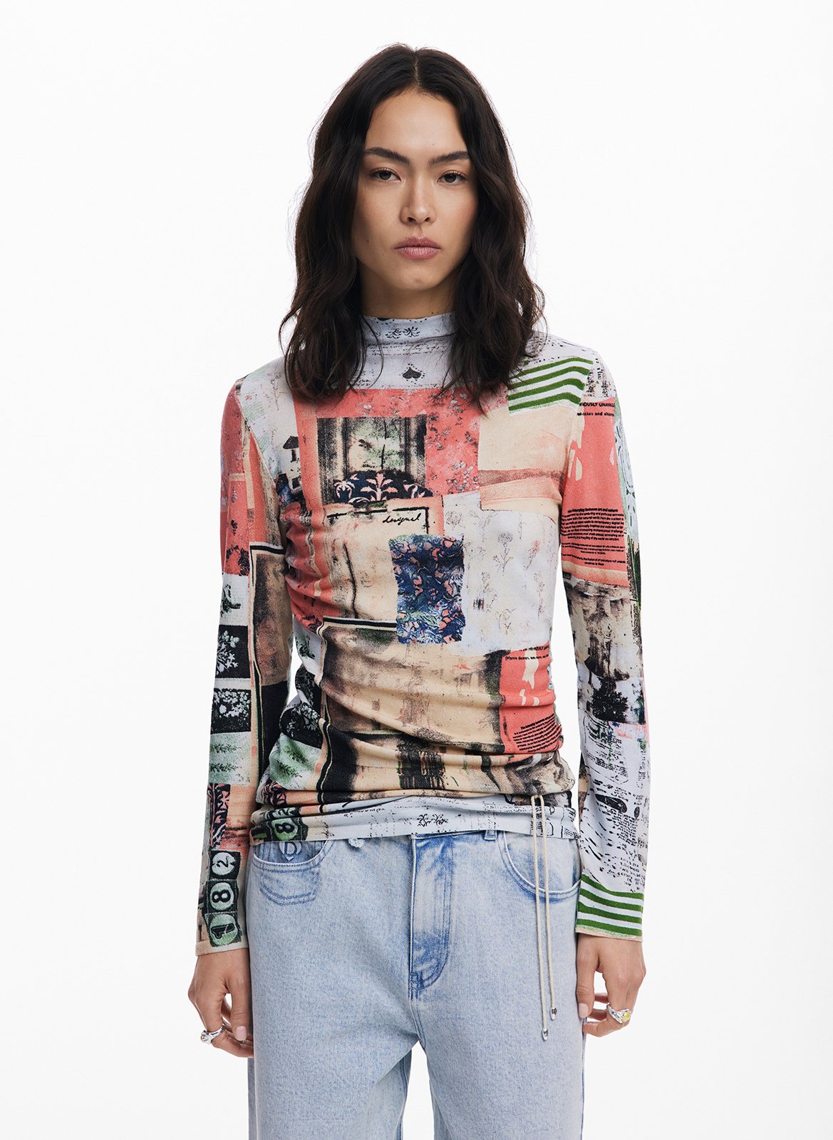 Top col rond imprimé DESIGUAL Multicolore