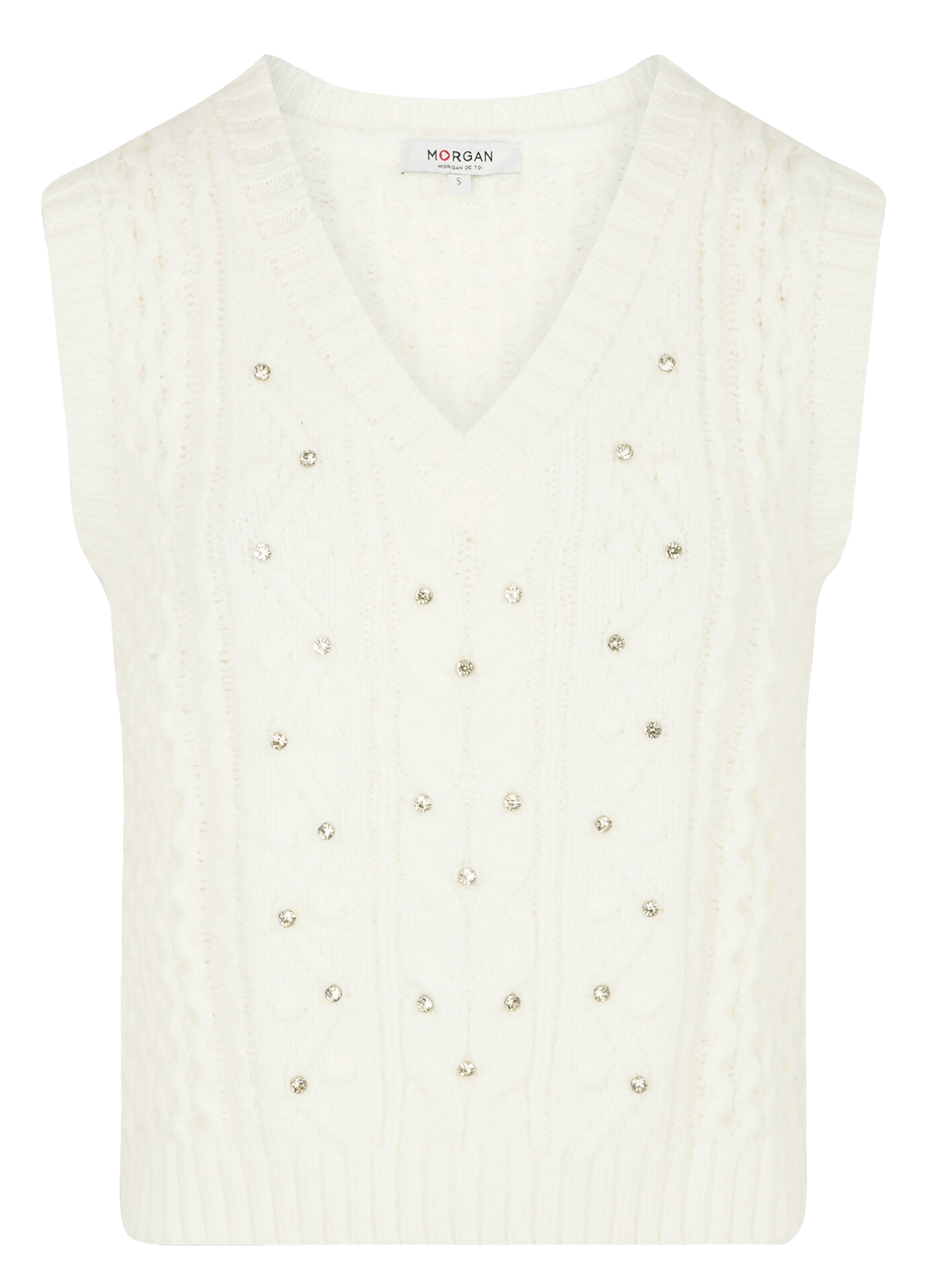 Ärmelloses Top mit Strass in Uni-Farbe Weiss