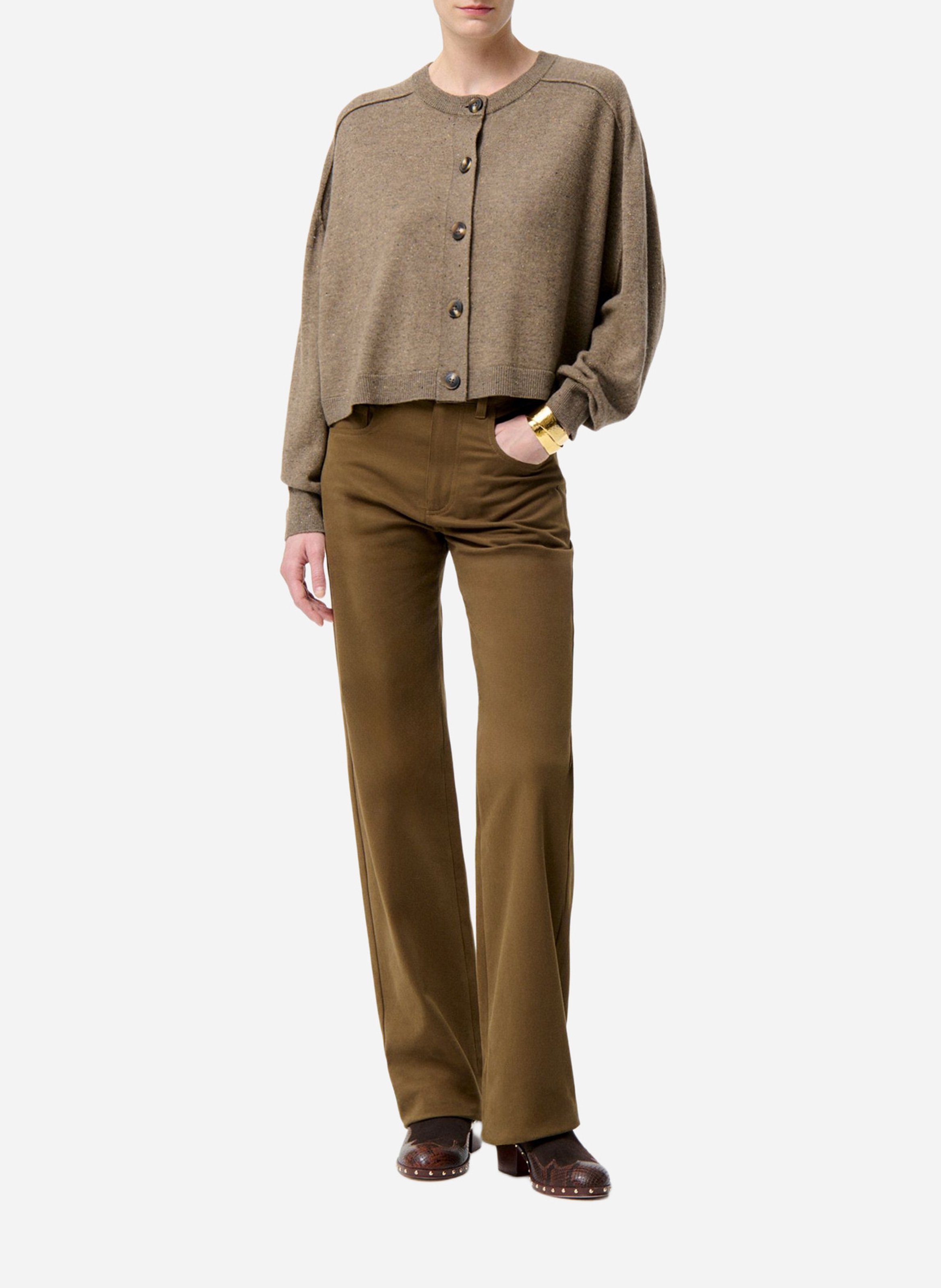 Oversized round neck wool cardigan Grey