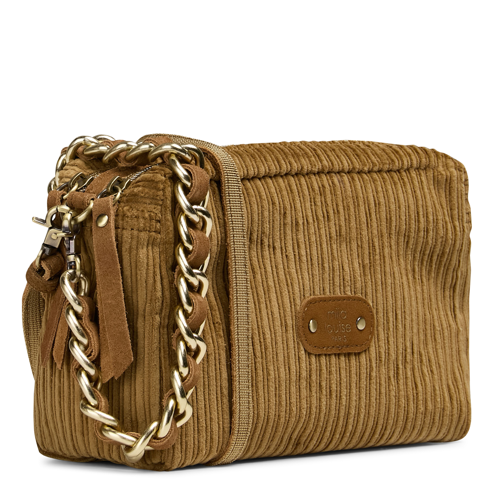 Schoudertas van geribbeld suèdeleer MILA LOUISE Beige