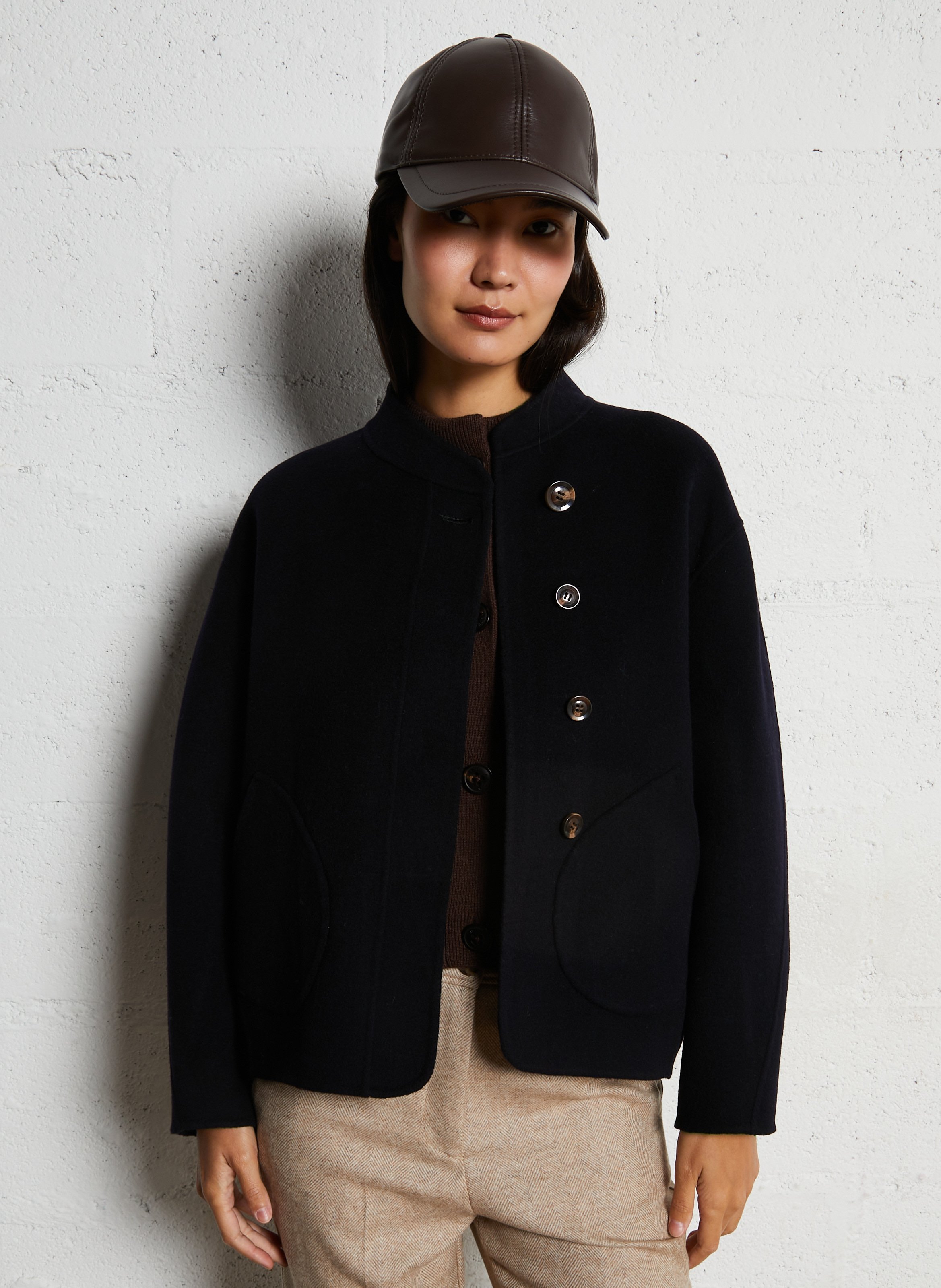 Manteau col rond en laine mélangée  SOEUR Bleu