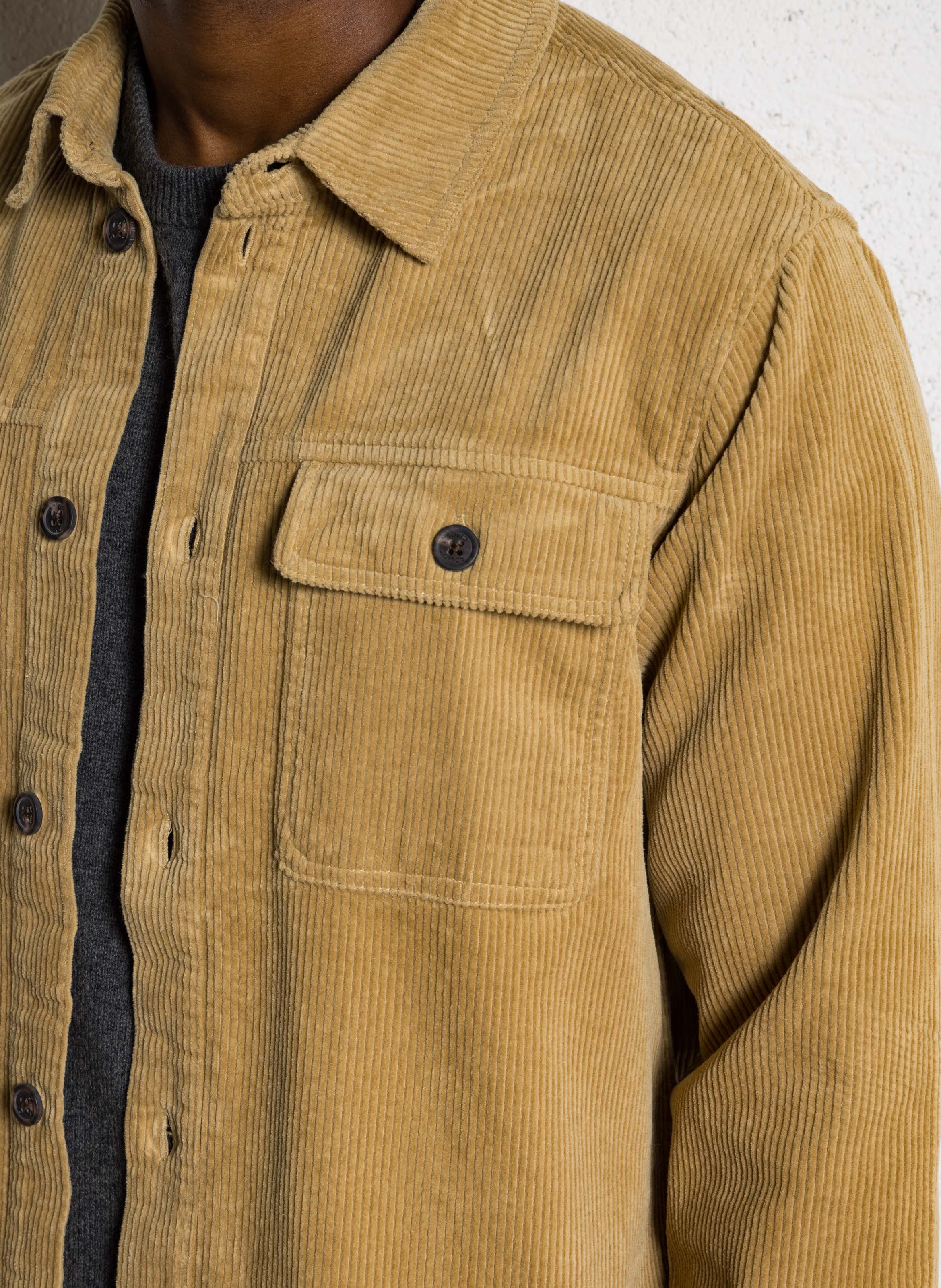 Straight cotton overshirt with classic collar SOLID Brown